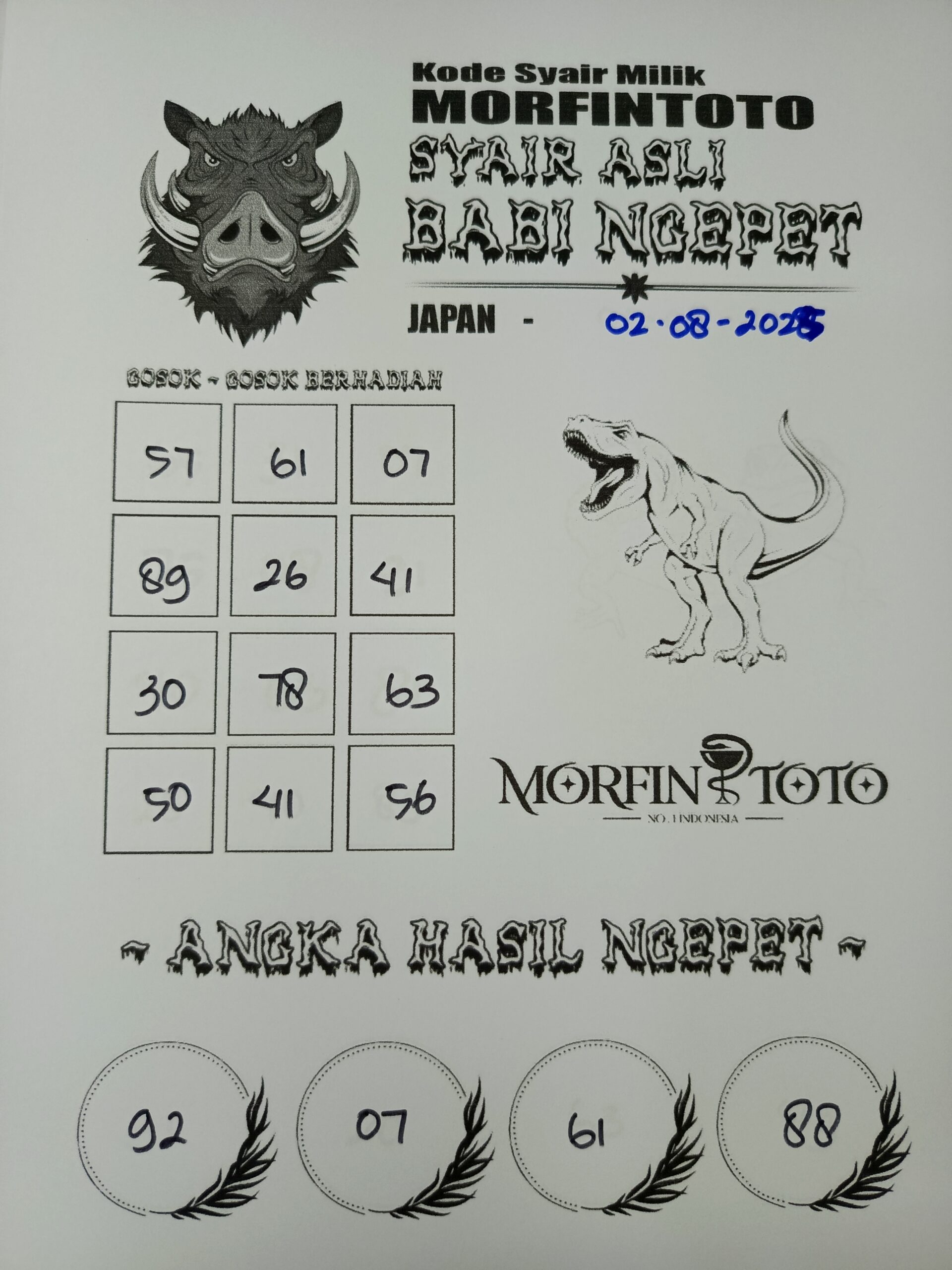 SYAIR TOGEL BABI NGEPET JAPAN  02 AGUSTUS 2025