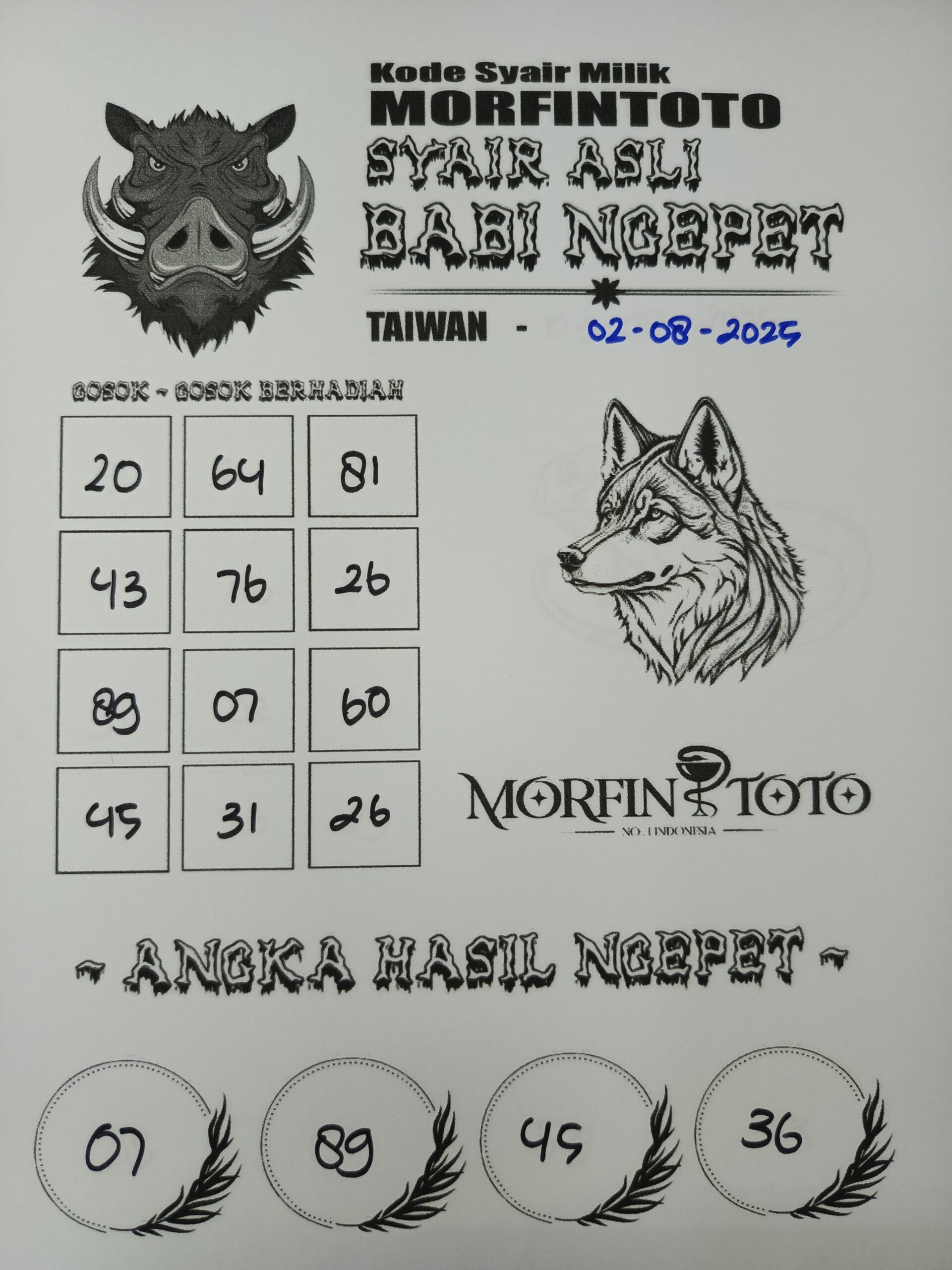 SYAIR TOGEL BABI NGEPET TAIWAN 03 AGUSTUS 2035