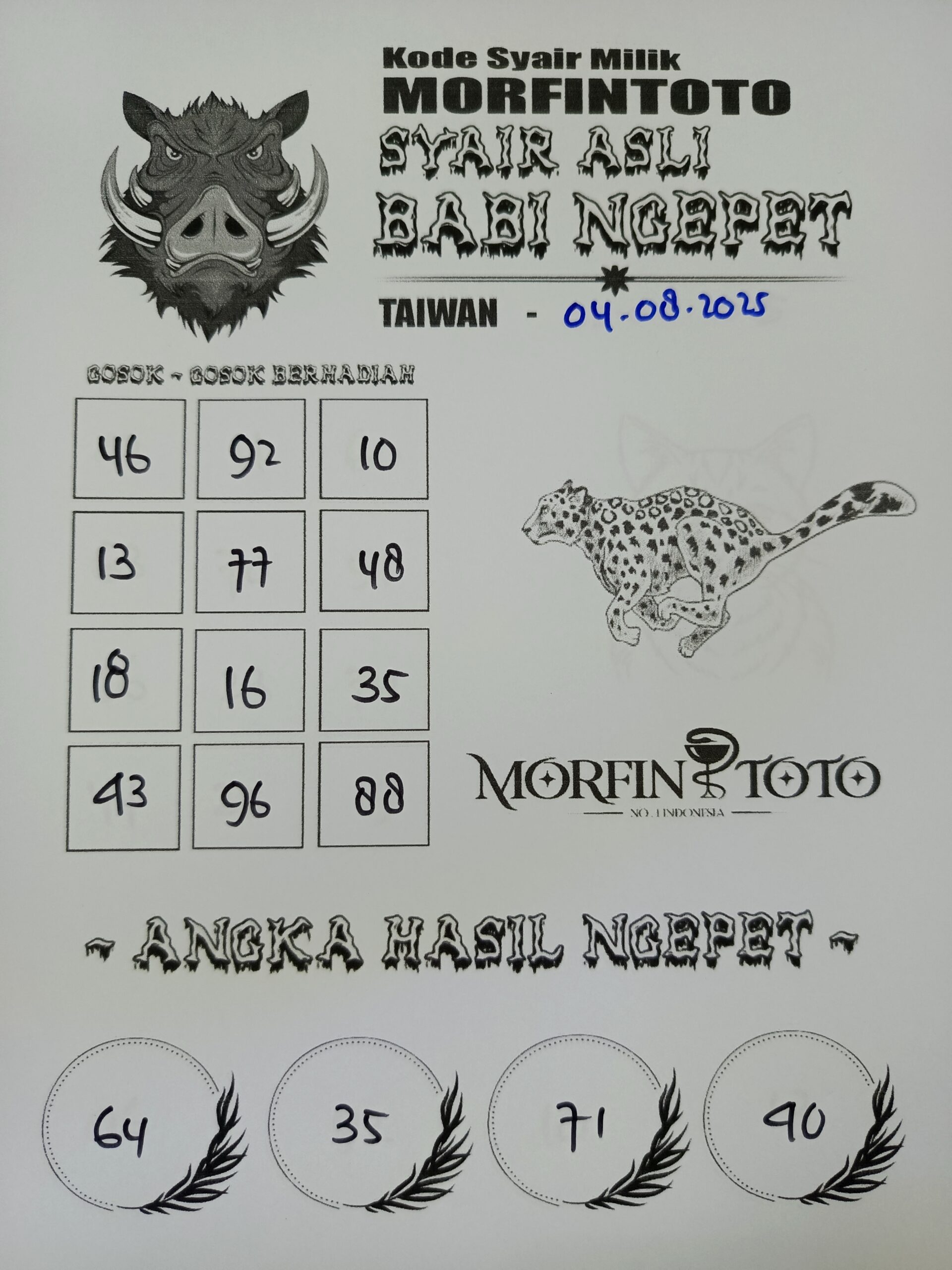 SYAIR TOGEL BABI NGEPET TAIWAN 04 AGUSTUS 2025