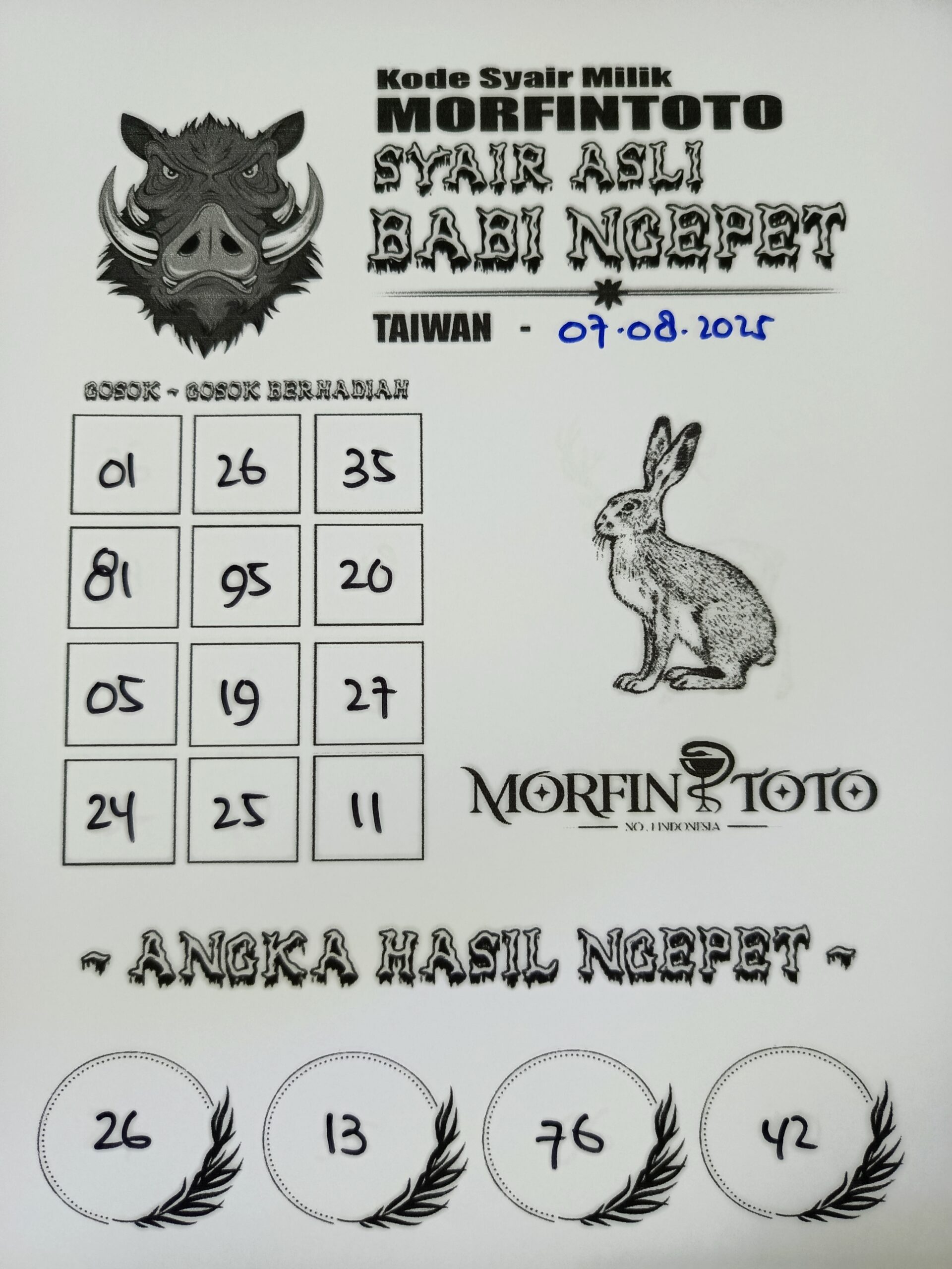 SYAIR TOGEL BABI NGEPET TAIWAN 07 AGUSTUS 2025