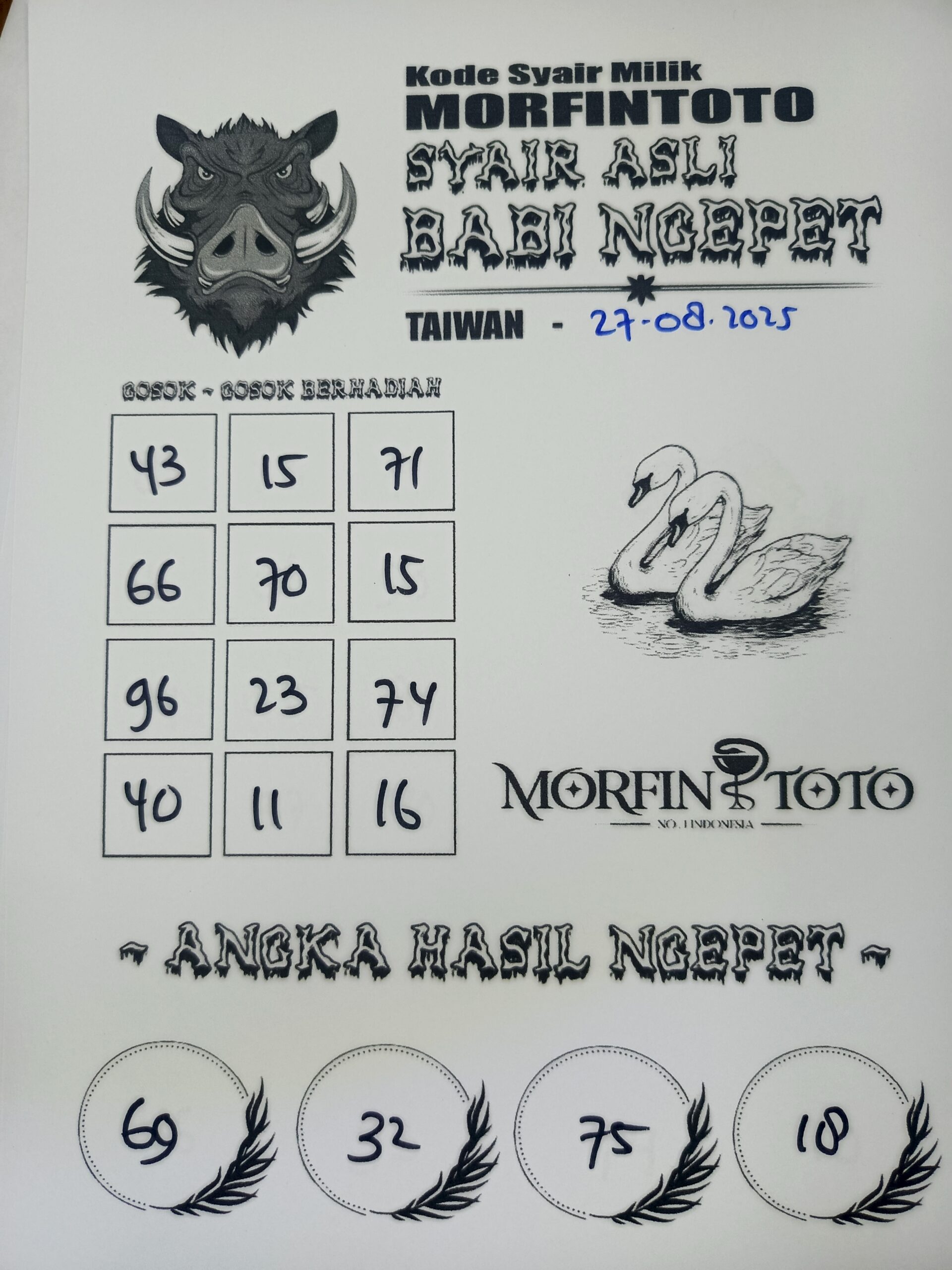 SYAIR TOGEL BABI NGEPET TAIWAN 27 AGUSTUS 2025