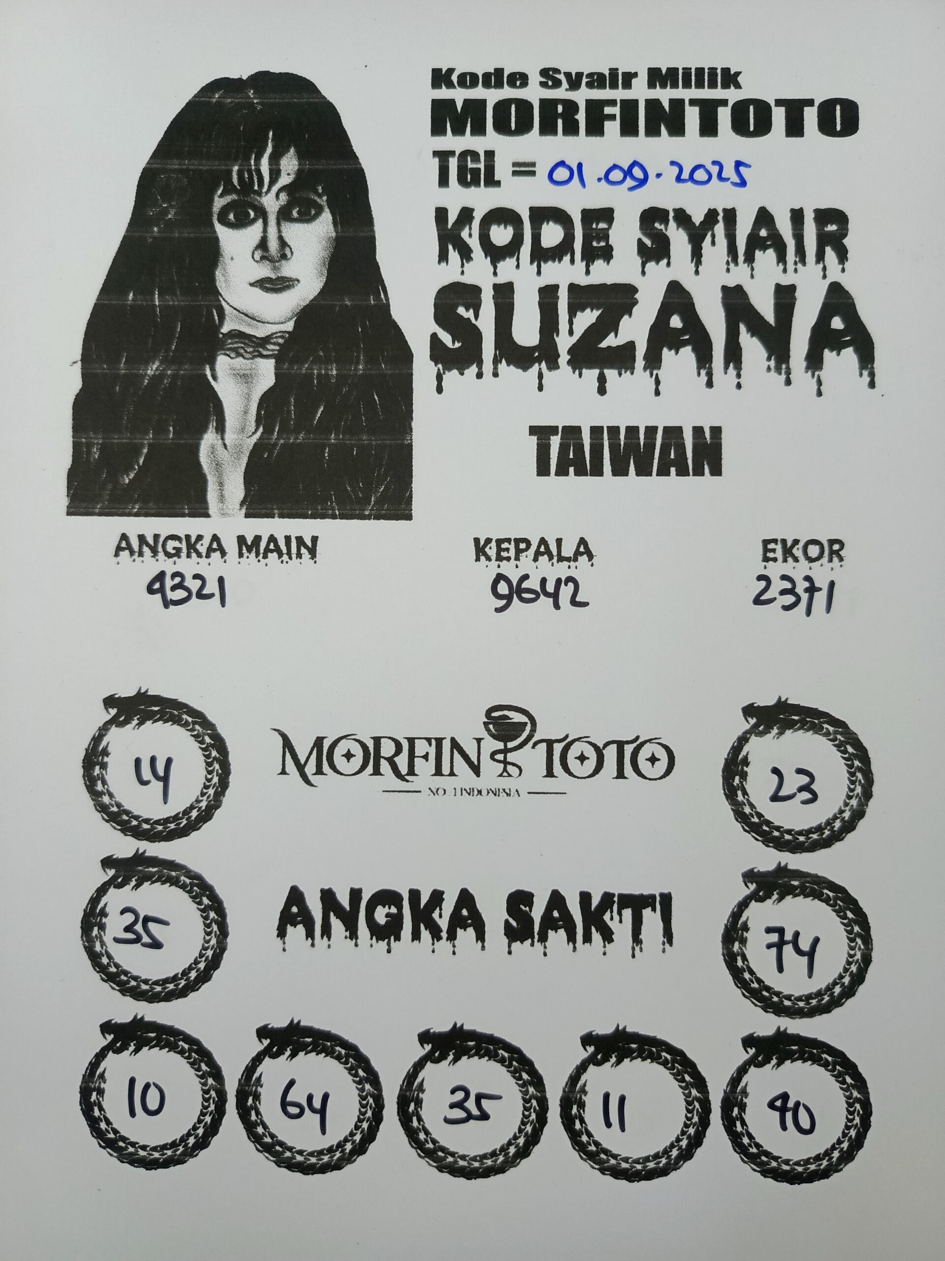 SYAIR TOGEL SUZANA  TAIWAN 01 SEPTEMBER 2025