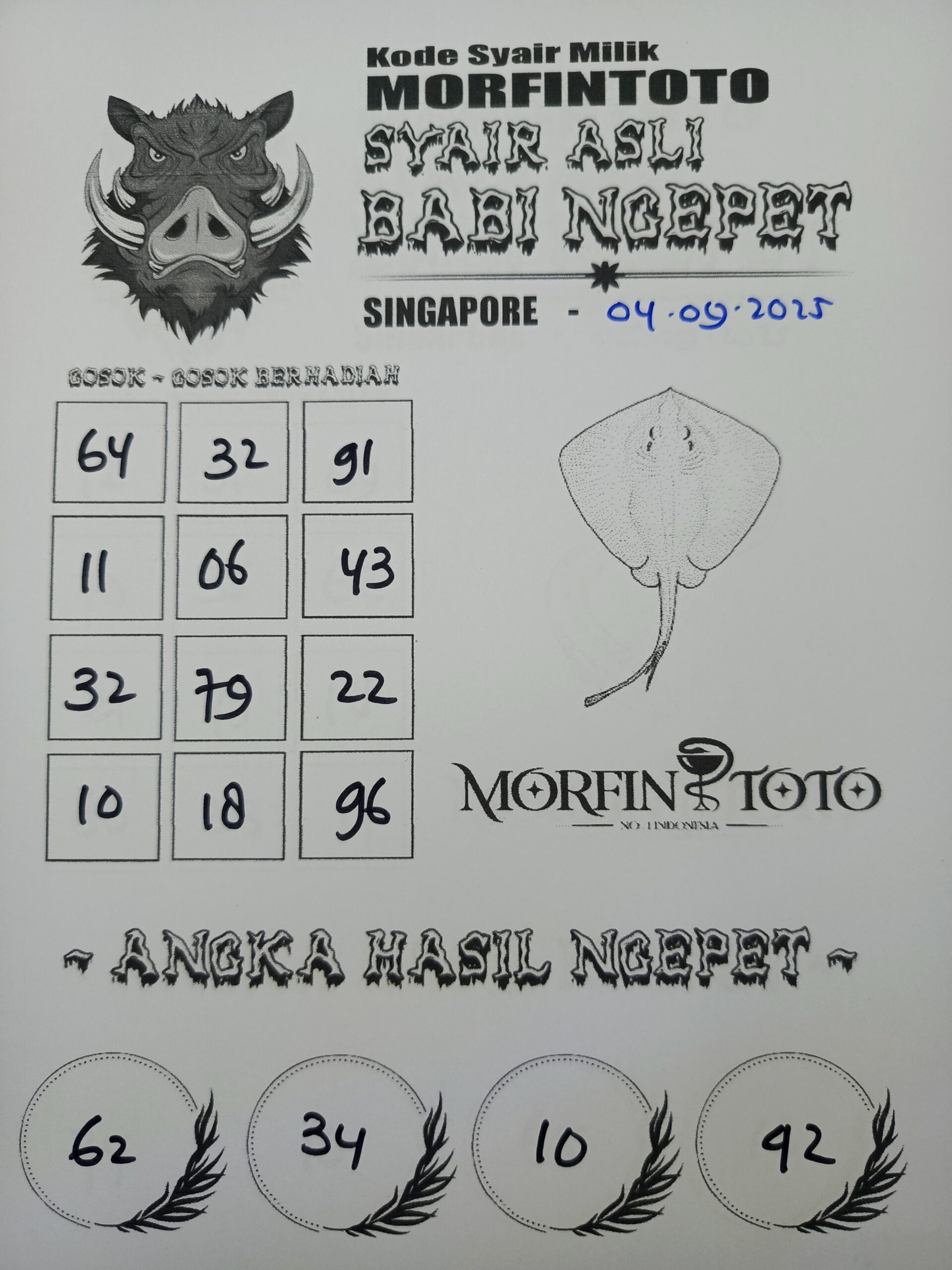 SYAIR TOGEL BABI NGEPET SINGAPORE POOLS 04 SEPTEMBER 2035