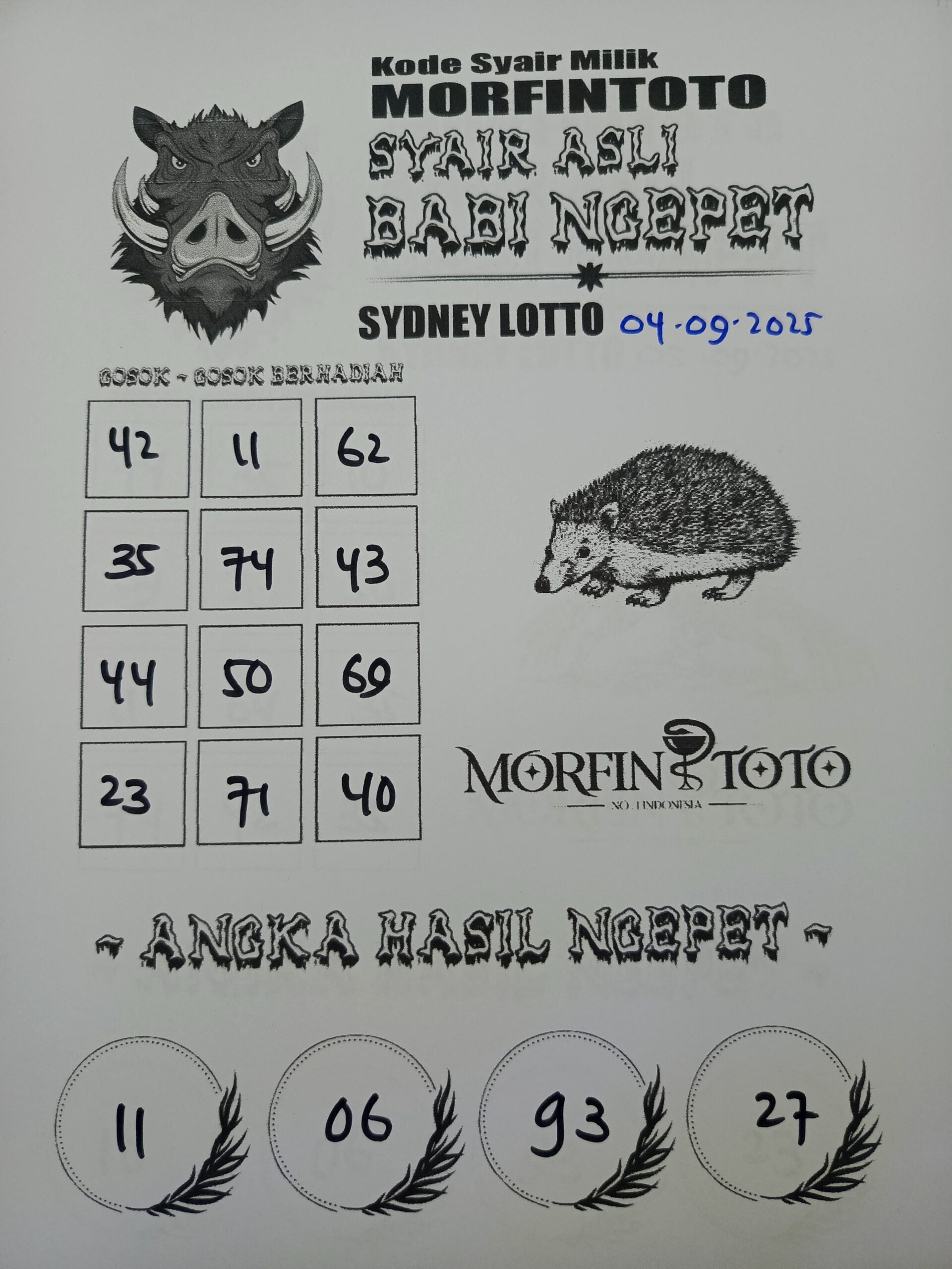 SYAIR TOGEL BABI NGEPET SYDNEY LOTTO 04 SEPTEMBER 2035