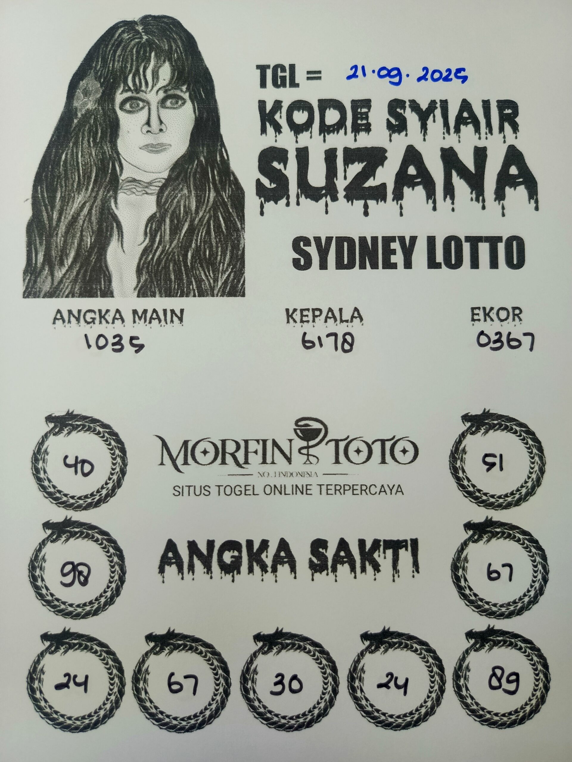 SYAIR TOGEL SUZANA  SYDNEY LOTTO 21 SEPTEMBER 2025