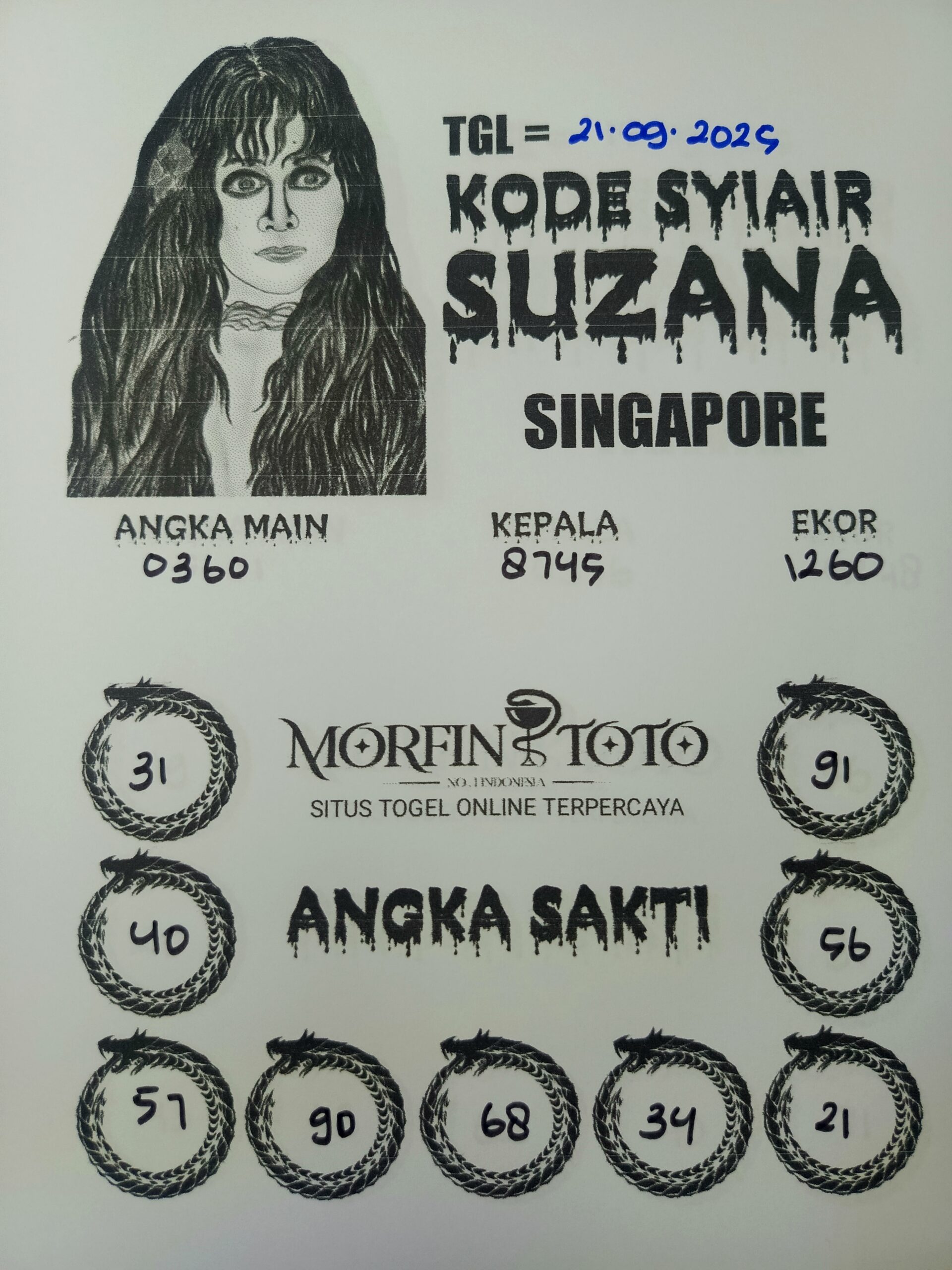 SYAIR TOGEL SUZANA  SINGAPORE 21 SEPTEMBER 2025