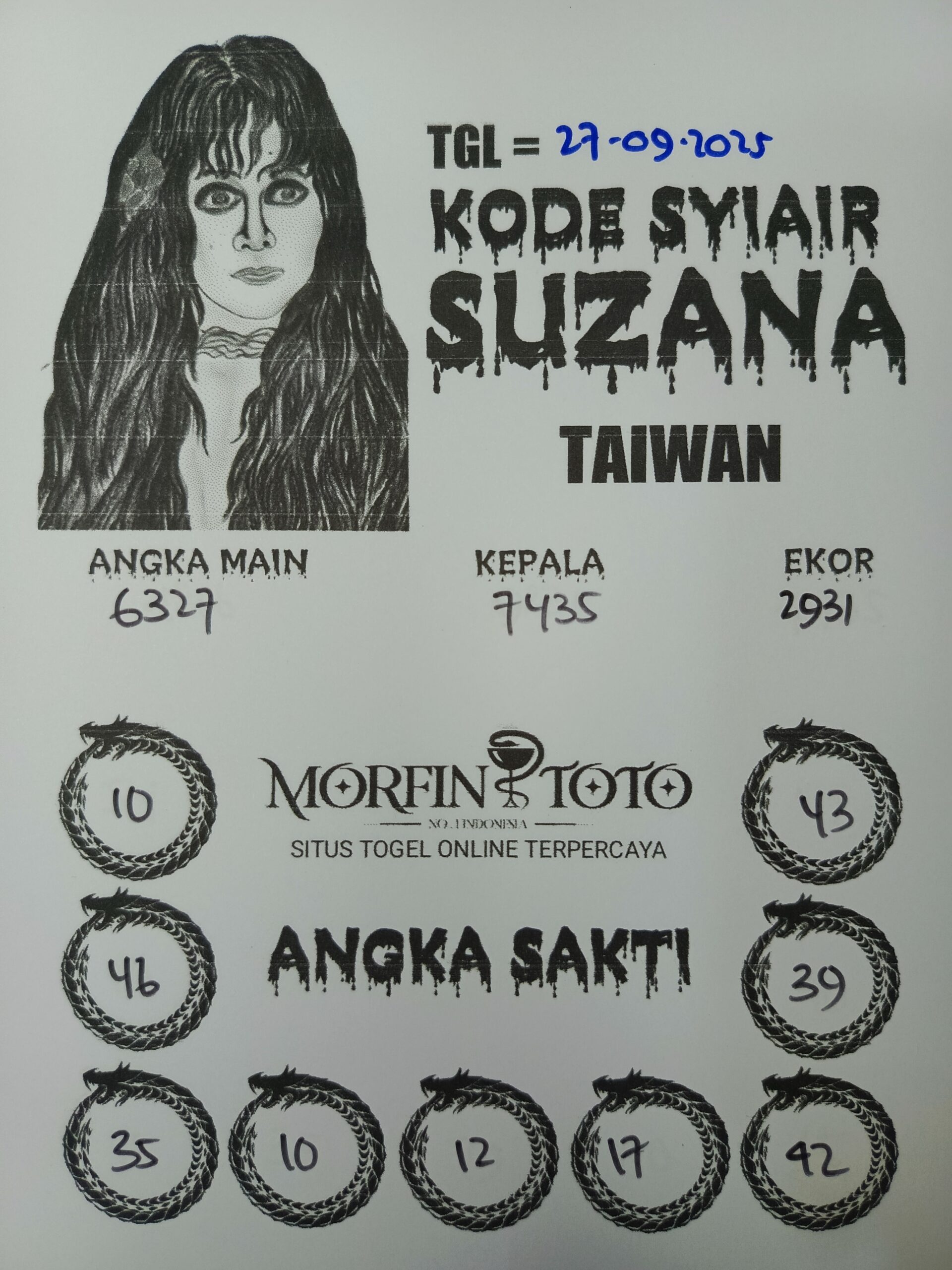 SYAIR TOGEL SUZANA  TAIWAN 27 SEPTEMBER 2025