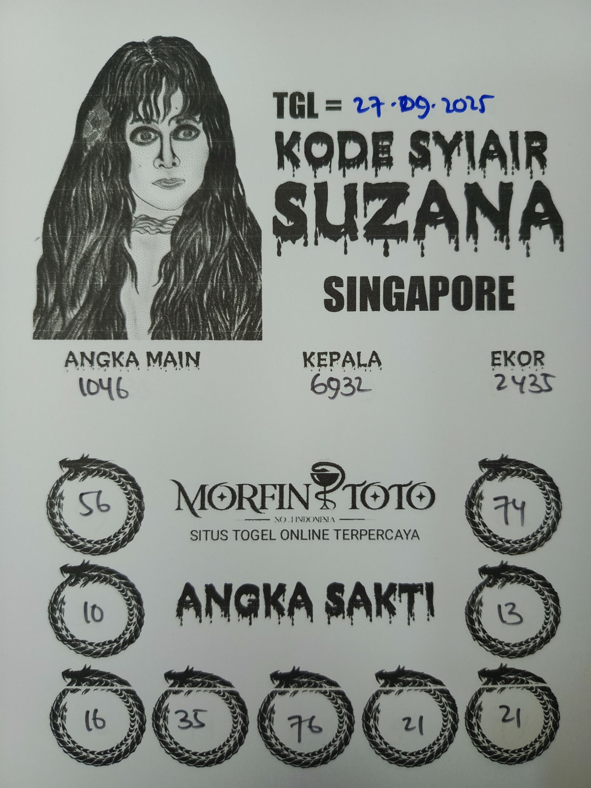 SYAIR TOGEL SUZANA  SINGAPORE 27 SEPTEMBER 2025