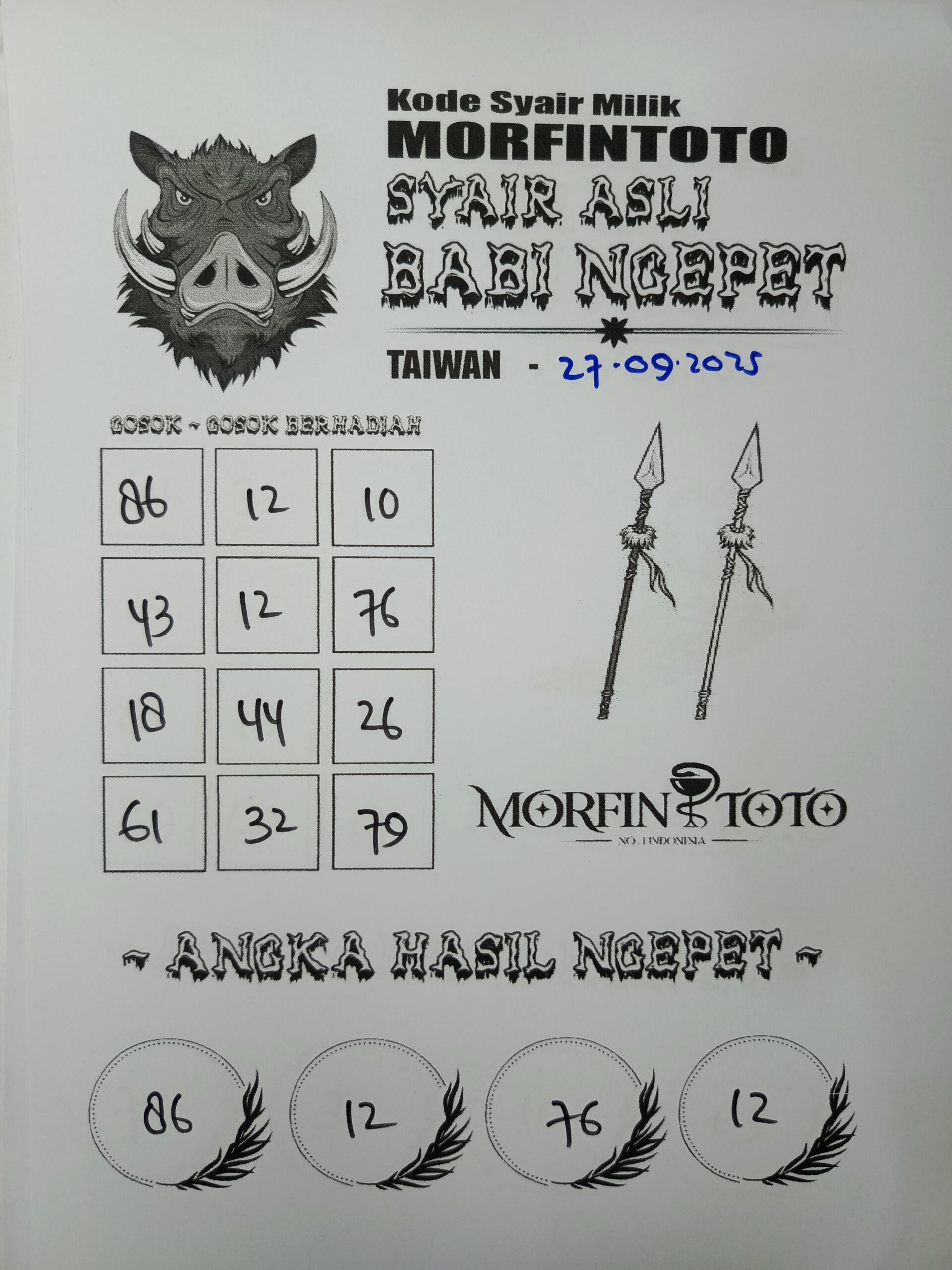 SYAIR TOGEL BABI NGEPET TAIWAN 27 SEPTEMBER 2025