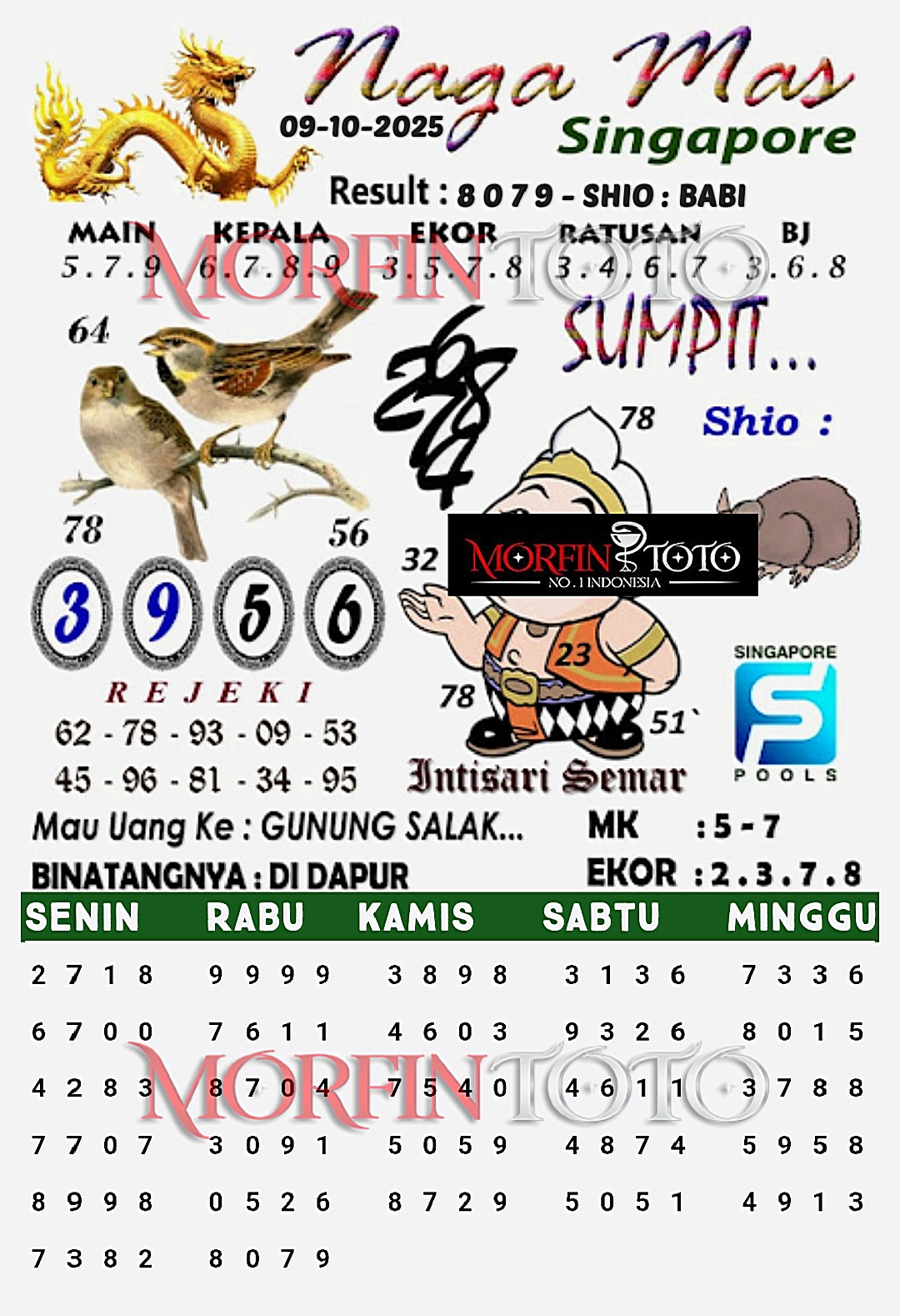 SYAIR TOGEL NAGA MAS SINGAPORE 09 OKTOBER 2025