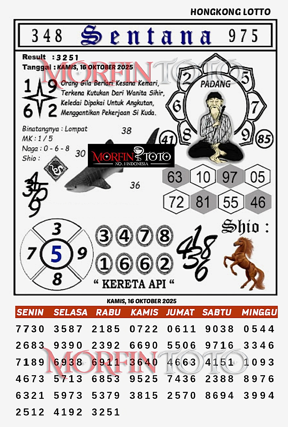 SYAIR TOGEL SENTANA  HONGKONG LOTTO 16 OKTOBER 2025