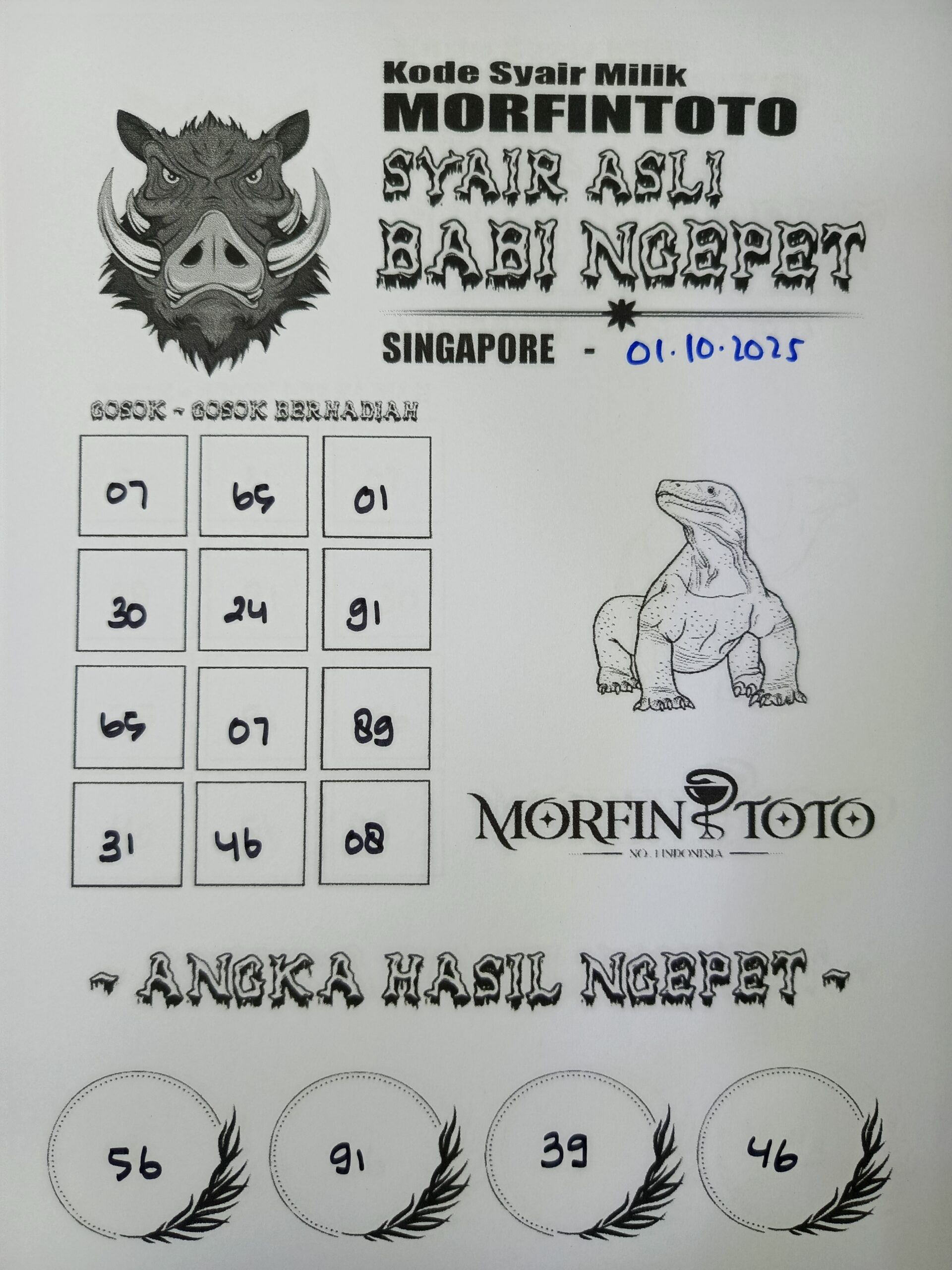 SYAIR TOGEL BABI NGEPET SINGAPORE 01 OKTOBER 2025