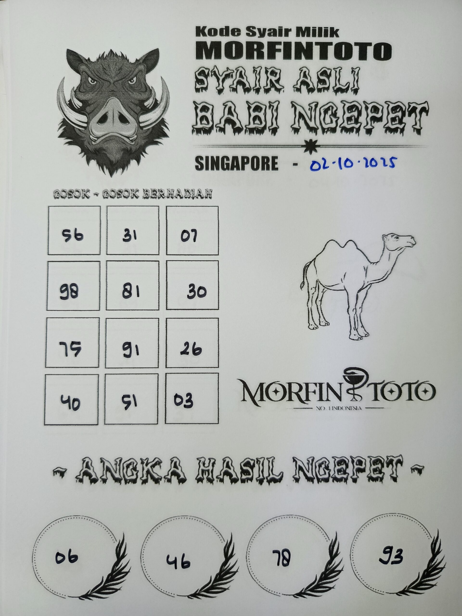 SYAIR TOGEL BABI NGEPET SINGAPORE 02 OKTOBER 2025