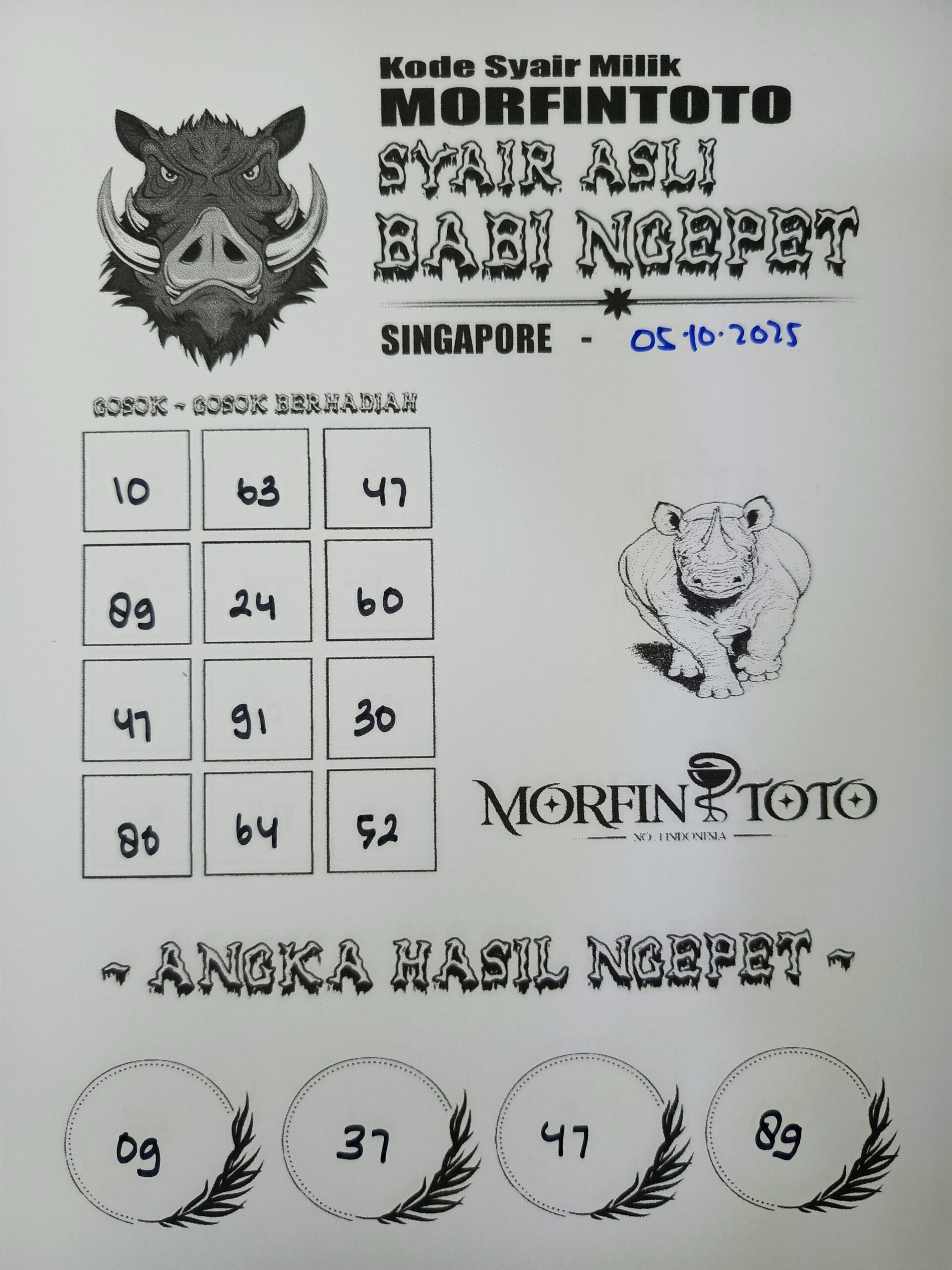 SYAIR TOGEL BABI NGEPET SINGAPORE 05 OKTOBER 2025