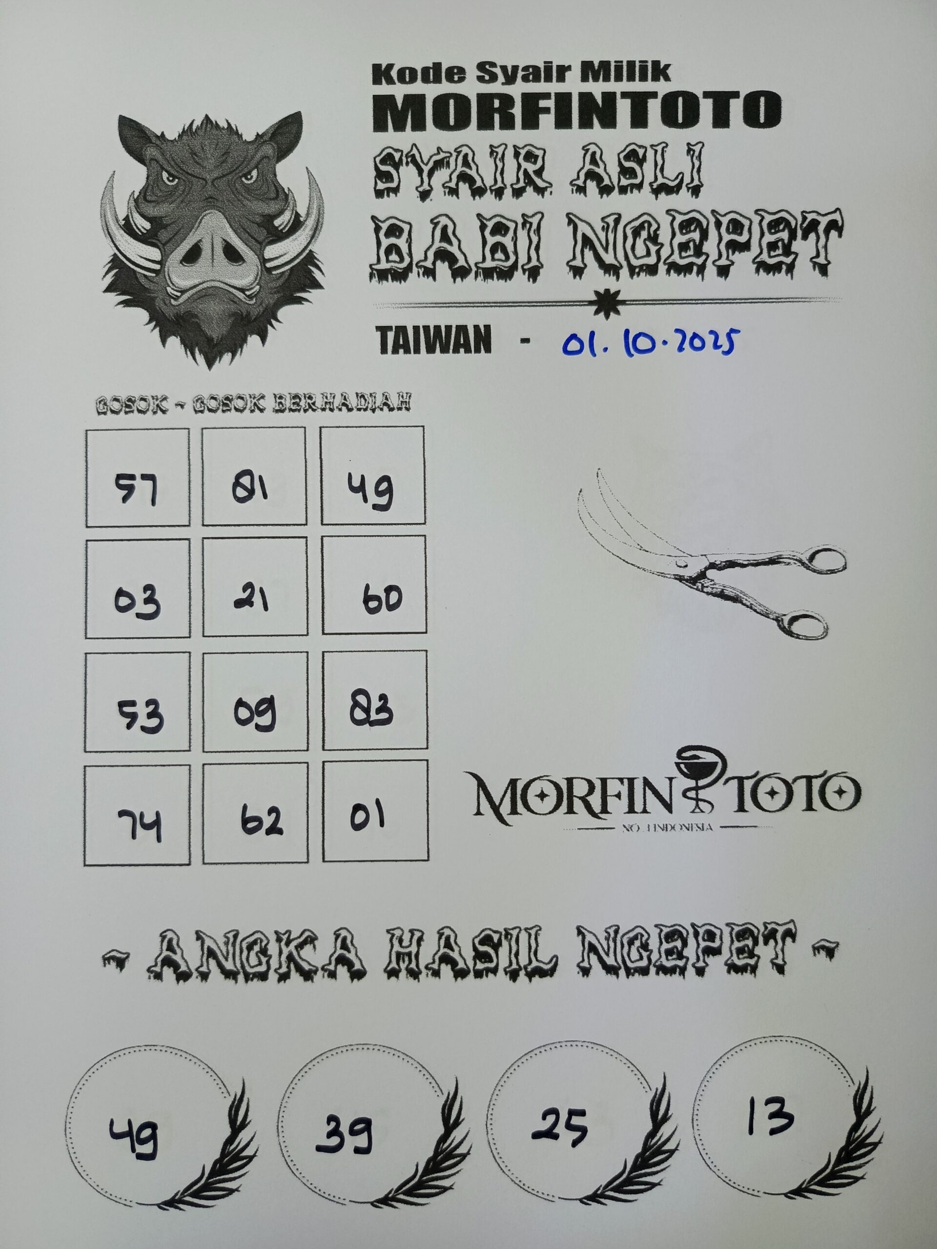 SYAIR TOGEL BABI NGEPET TAIWAN 01 OKTOBER 2025