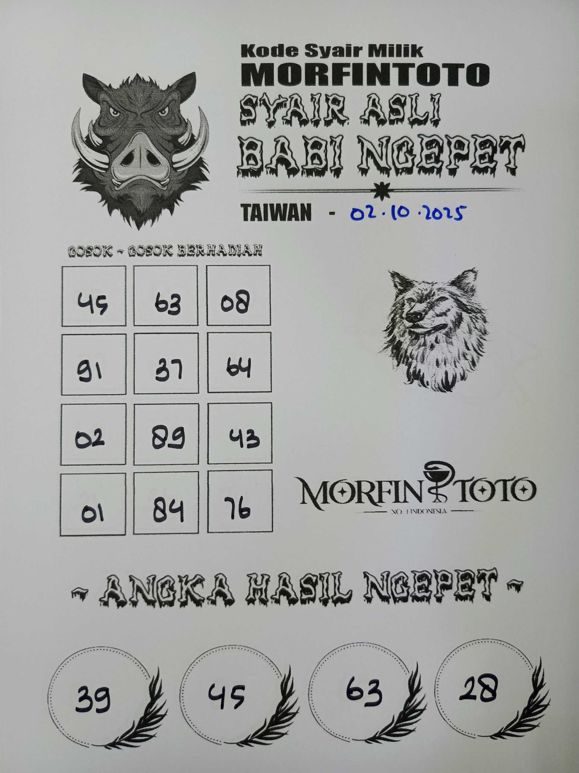 SYAIR TOGEL BABI NGEPET TAIWAN 02 OKTOBER 2025