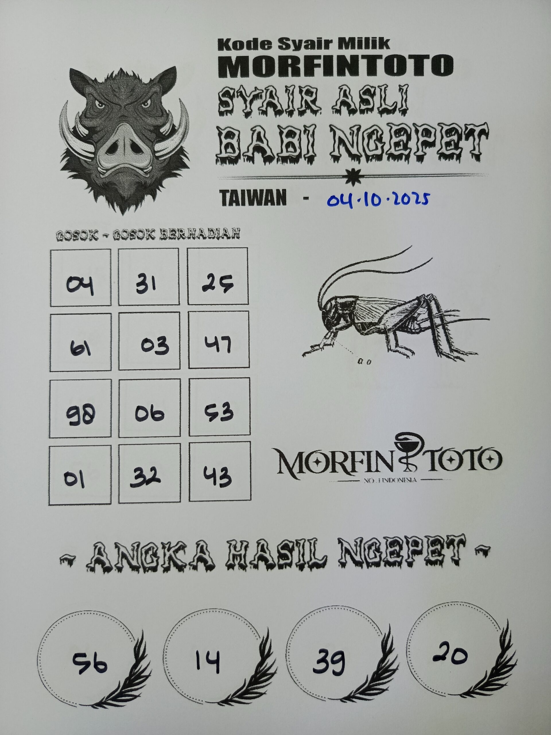 SYAIR TOGEL BABI NGEPET TAIWAN 04 OKTOBER 2025