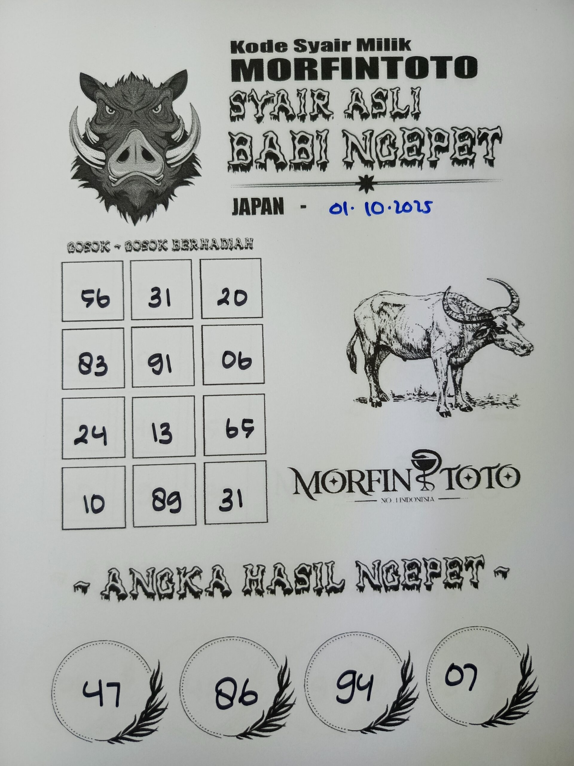 SYAIR TOGEL BABI NGEPET JAPAN  01 OKTOBER 2025