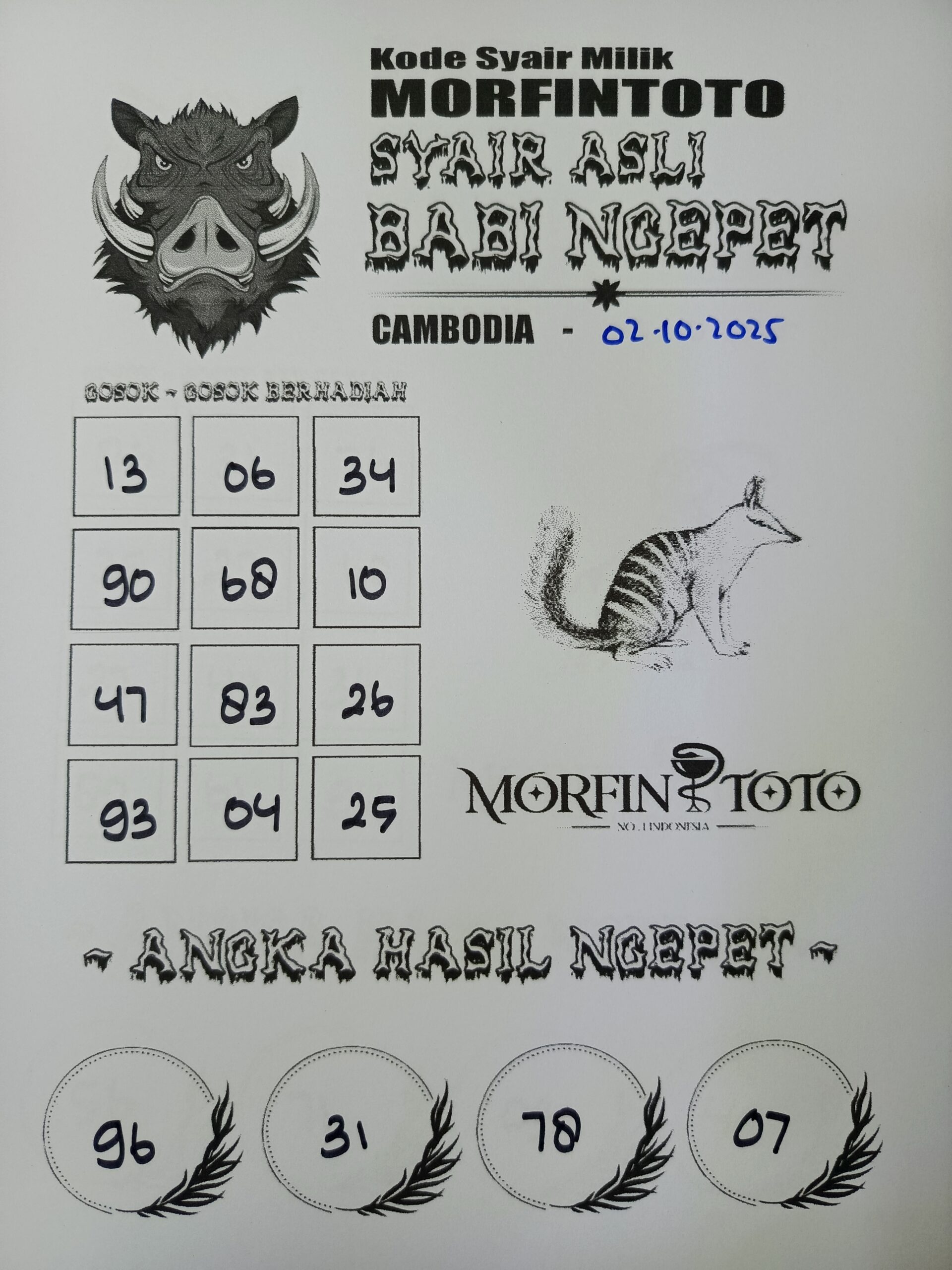 SYAIR TOGEL BABI NGEPET  CAMBODIA 02 OKTOBER 2025