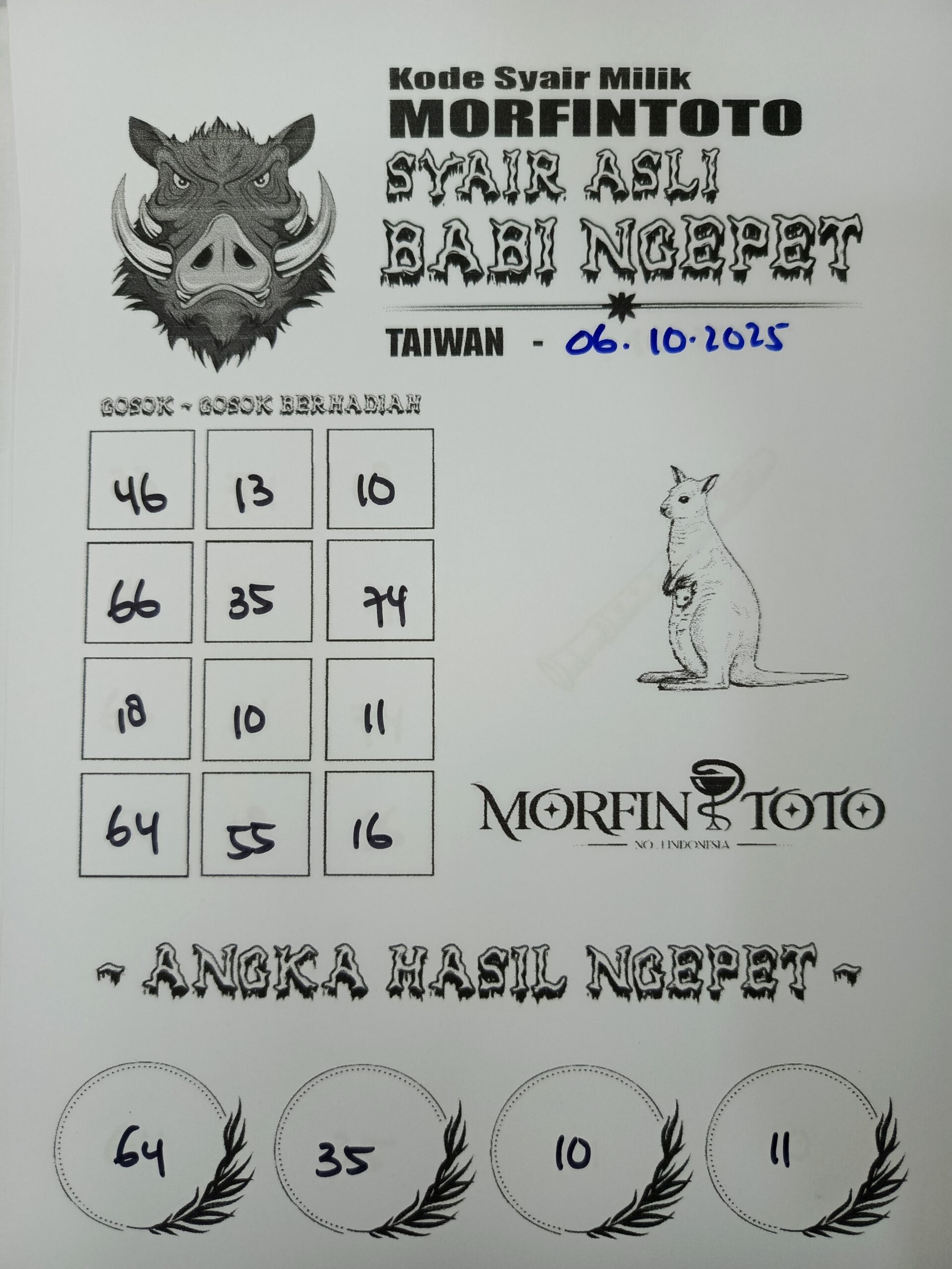 SYAIR TOGEL BABI NGEPET TAIWAN 06 OKTOBER 2025