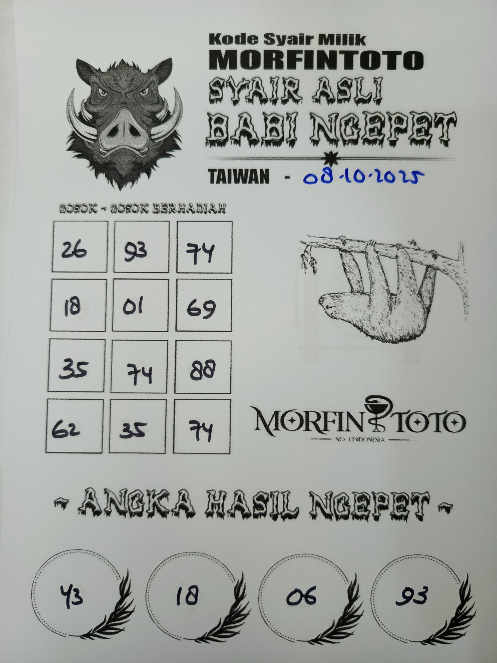 SYAIR TOGEL BABI NGEPET TAIWAN 08 OKTOBER 2025