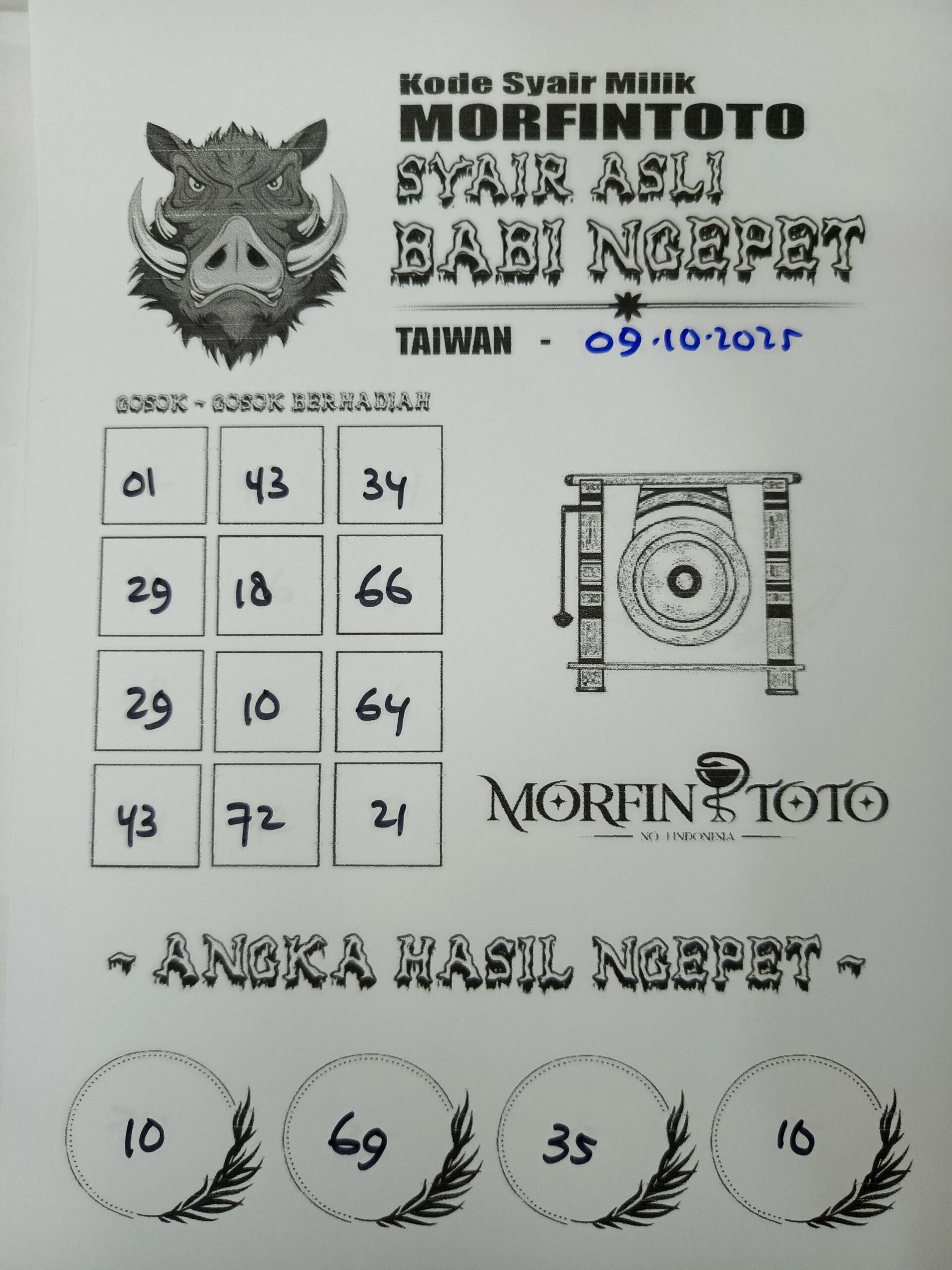 SYAIR TOGEL BABI NGEPET TAIWAN 09 OKTOBER 2025