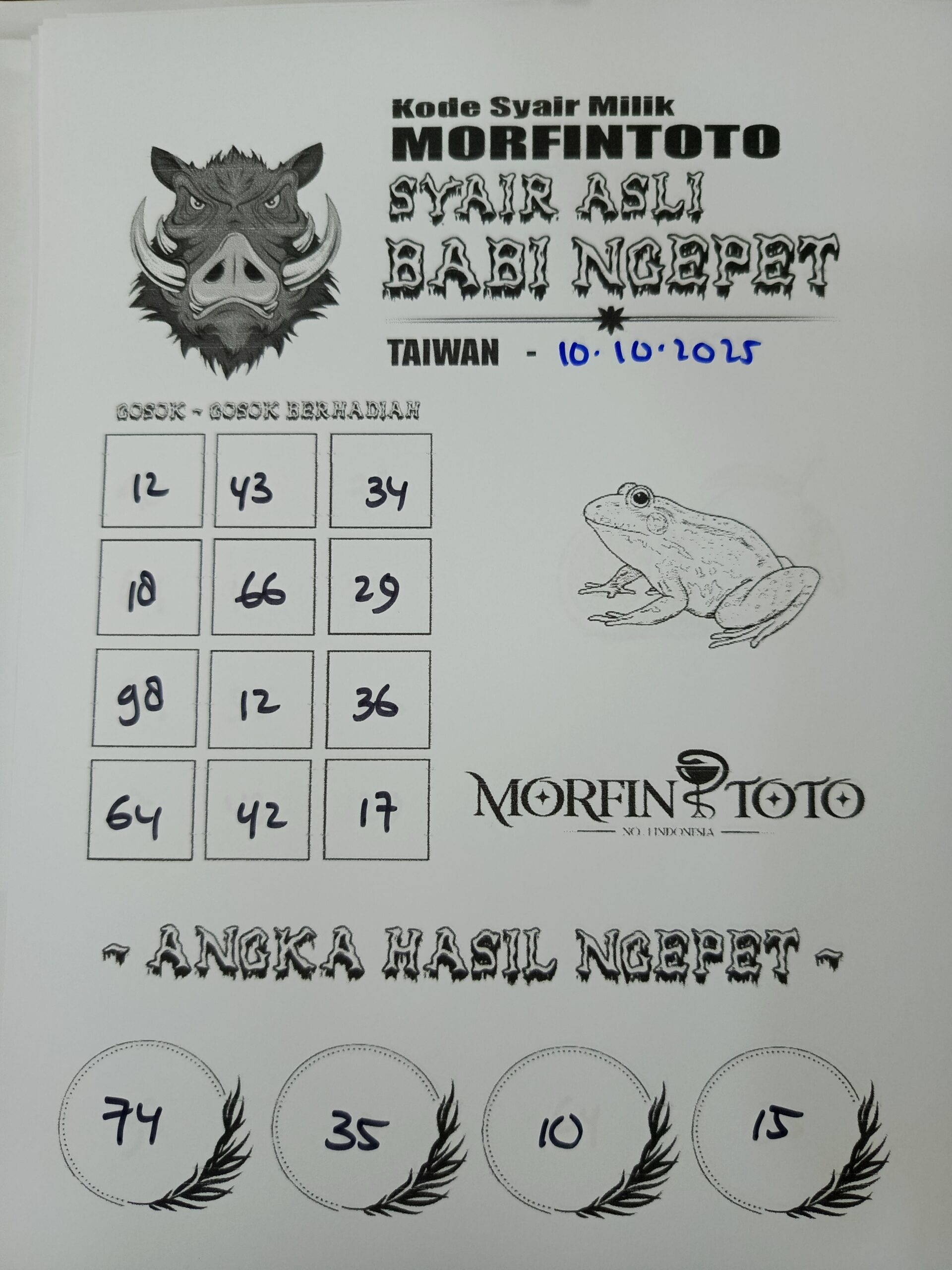 SYAIR TOGEL BABI NGEPET TAIWAN 10 OKTOBER 2025