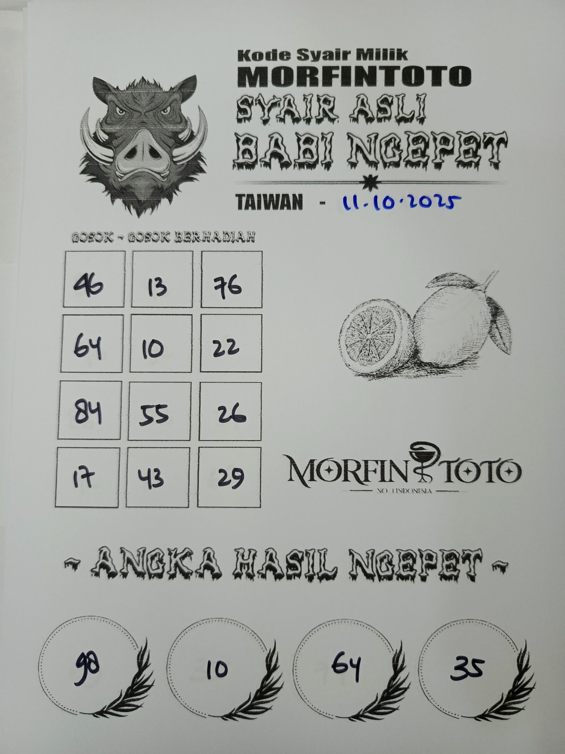 SYAIR TOGEL BABI NGEPET TAIWAN 11 OKTOBER 2025