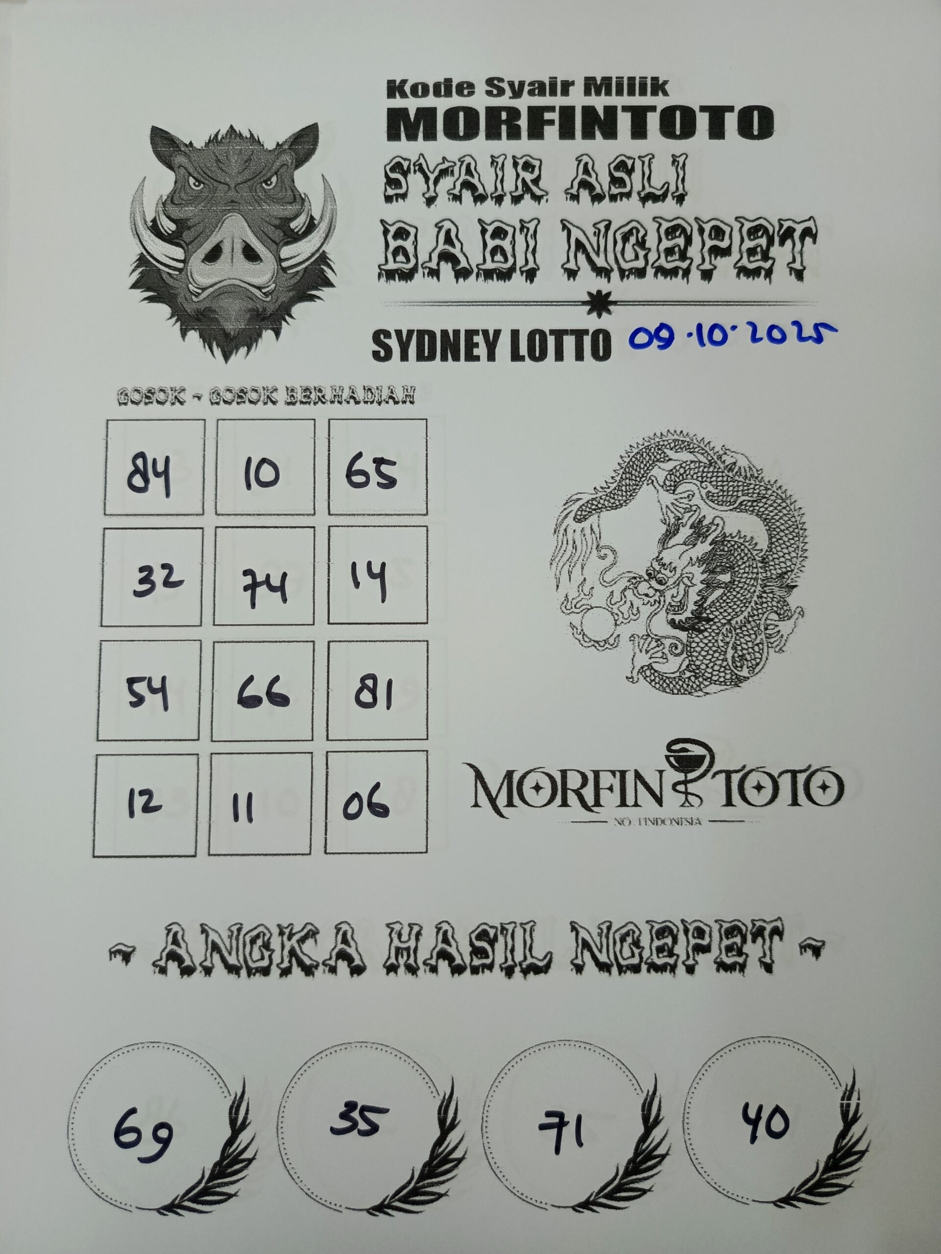 SYAIR TOGEL BABI NGEPET SYDNEY LOTTO 09 OKTOBER 2025