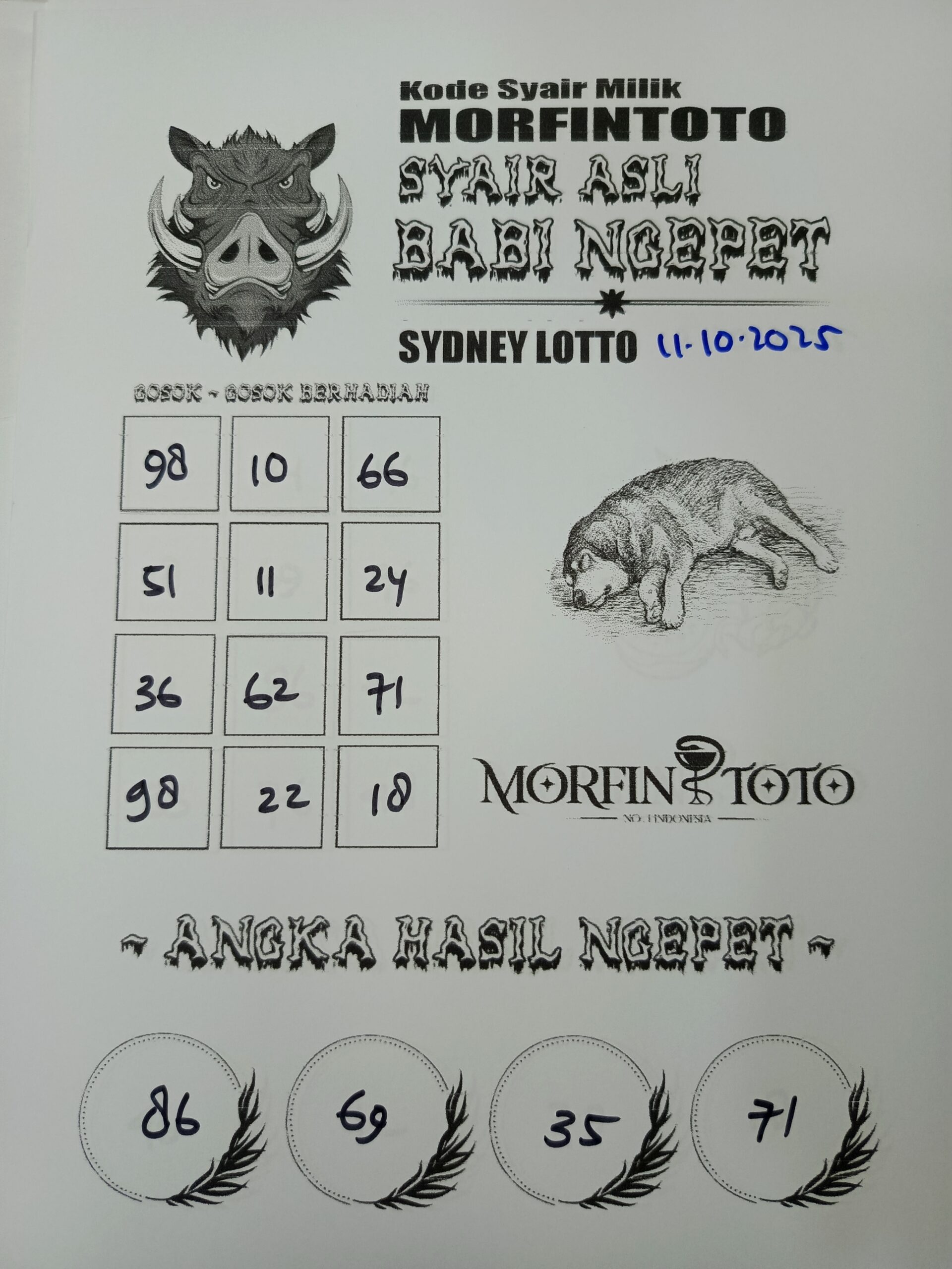 SYAIR TOGEL BABI NGEPET SYDNEY LOTTO 11 OKTOBER 2025