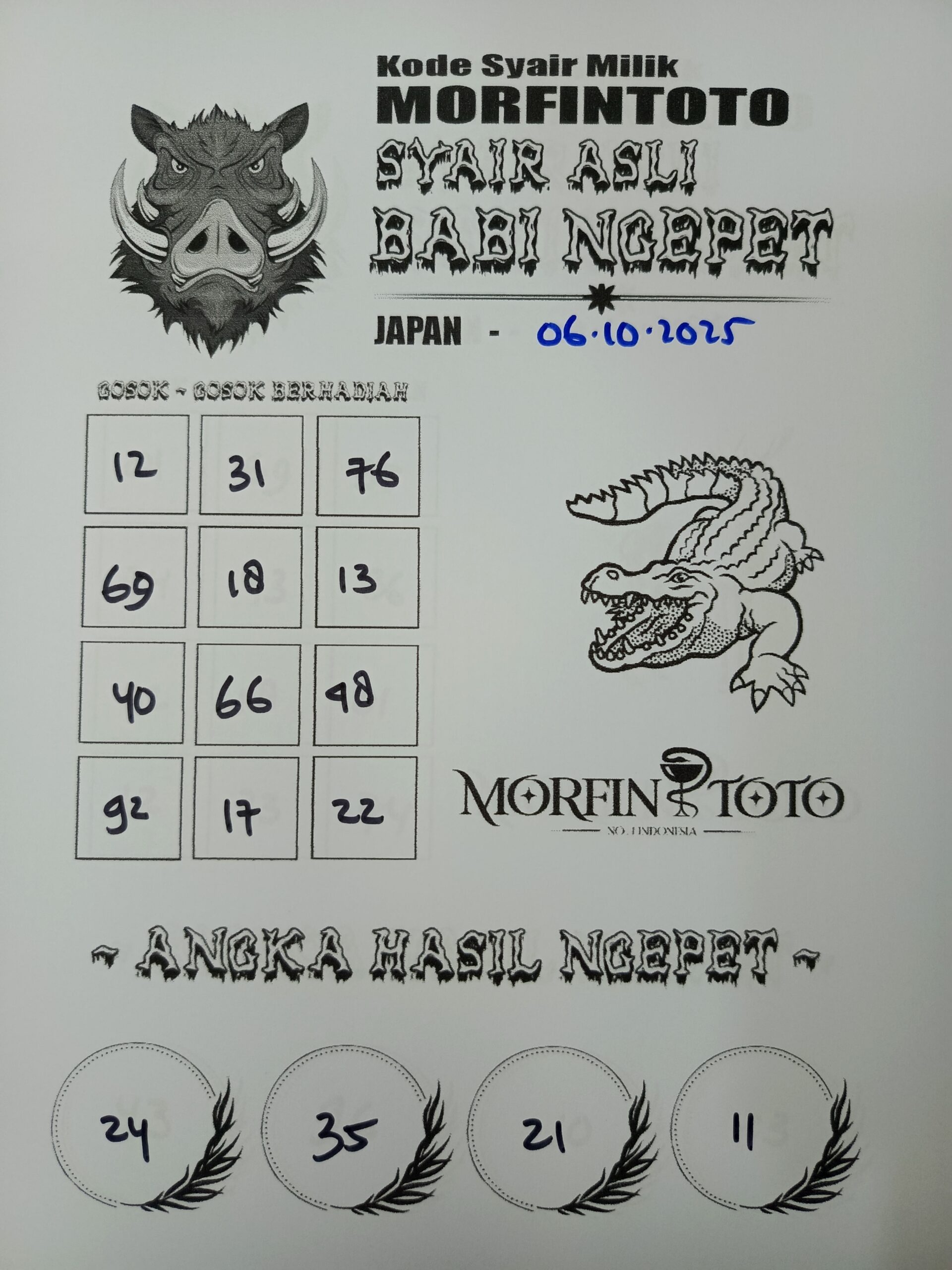 SYAIR TOGEL BABI NGEPET JAPAN  06 OKTOBER 2025