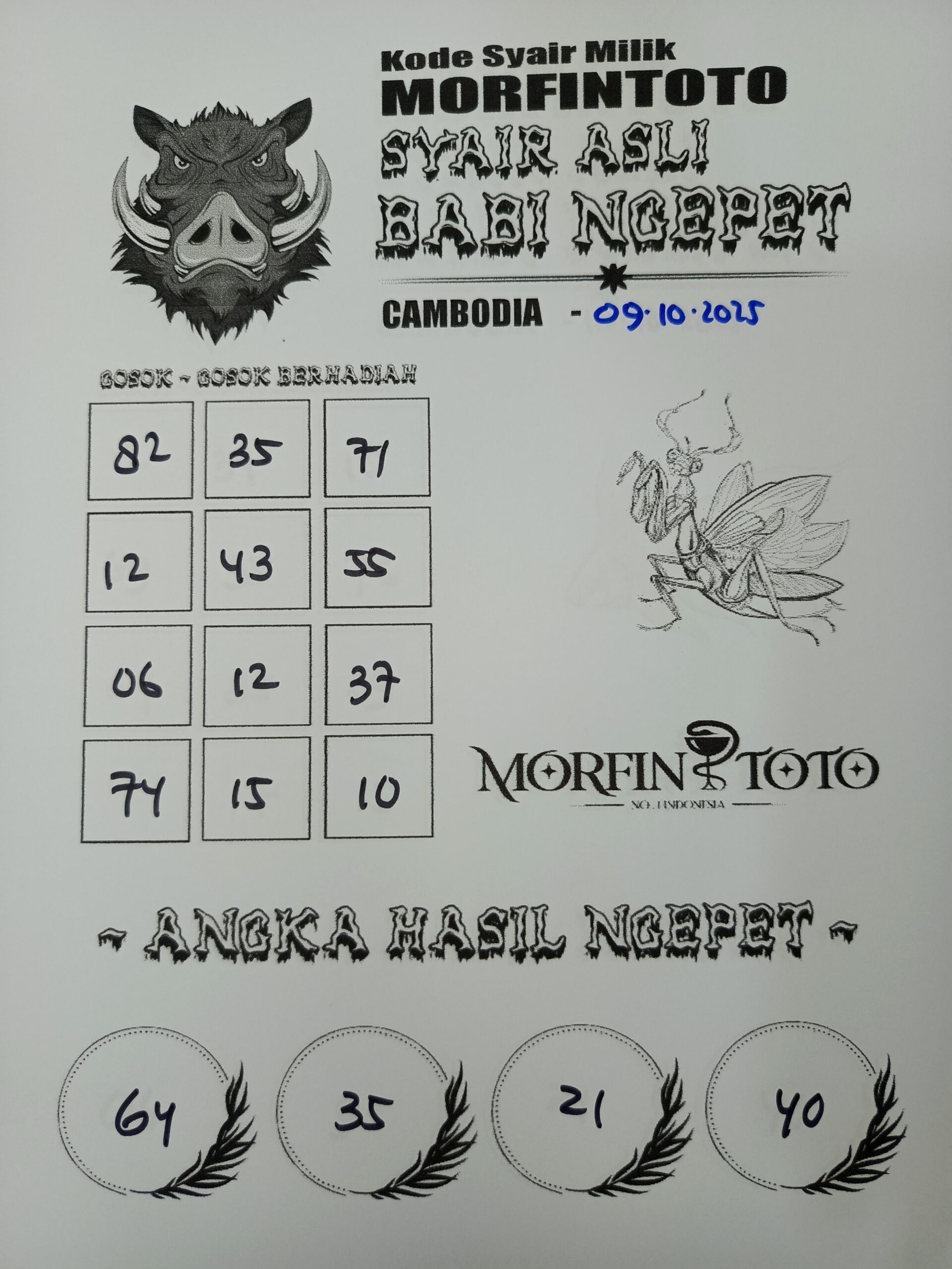 SYAIR TOGEL BABI NGEPET CAMBODIA 09 OKTOBER 2025
