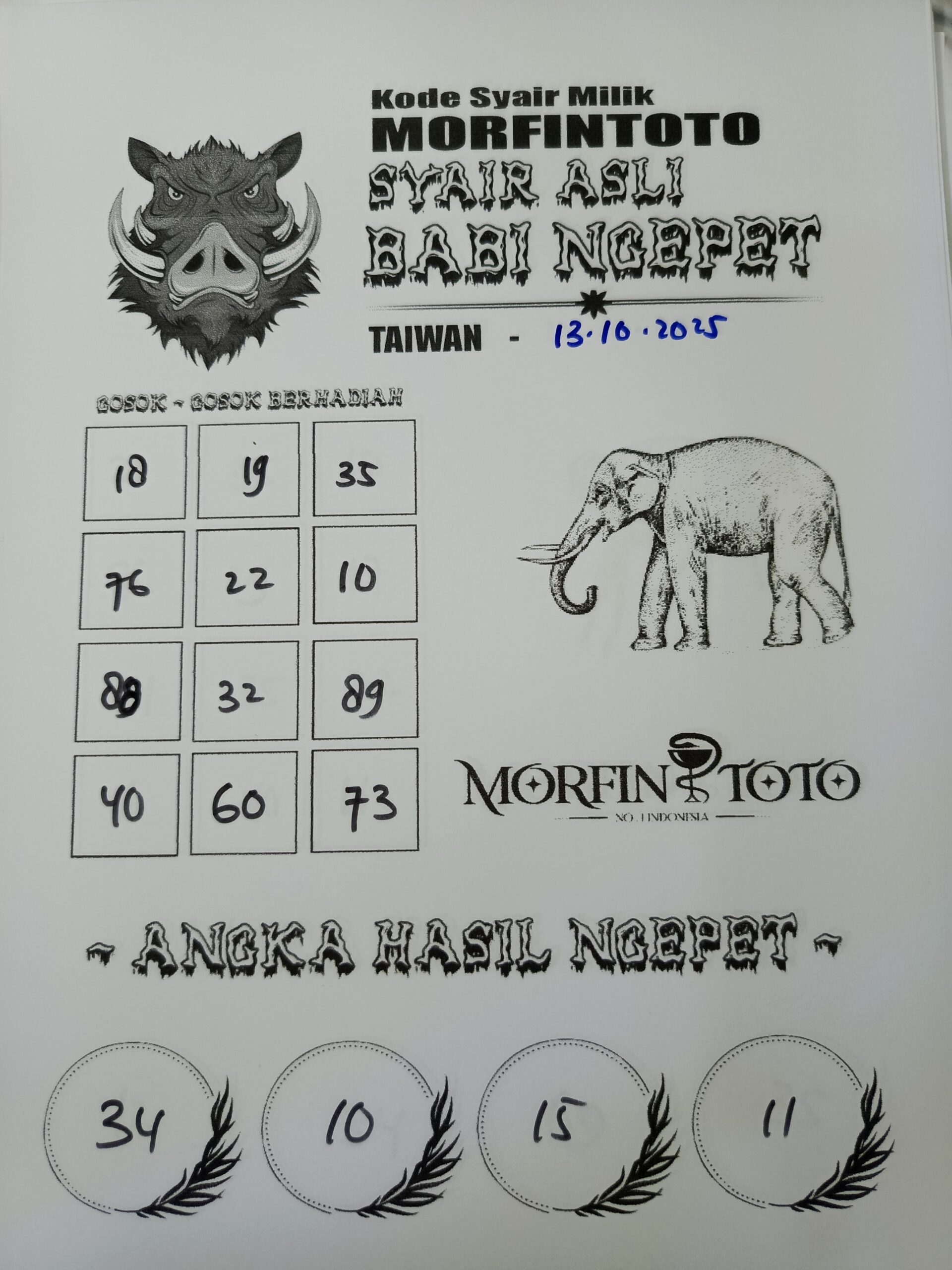 SYAIR TOGEL BABI NGEPET TAIWAN 13 OKTOBER 2025
