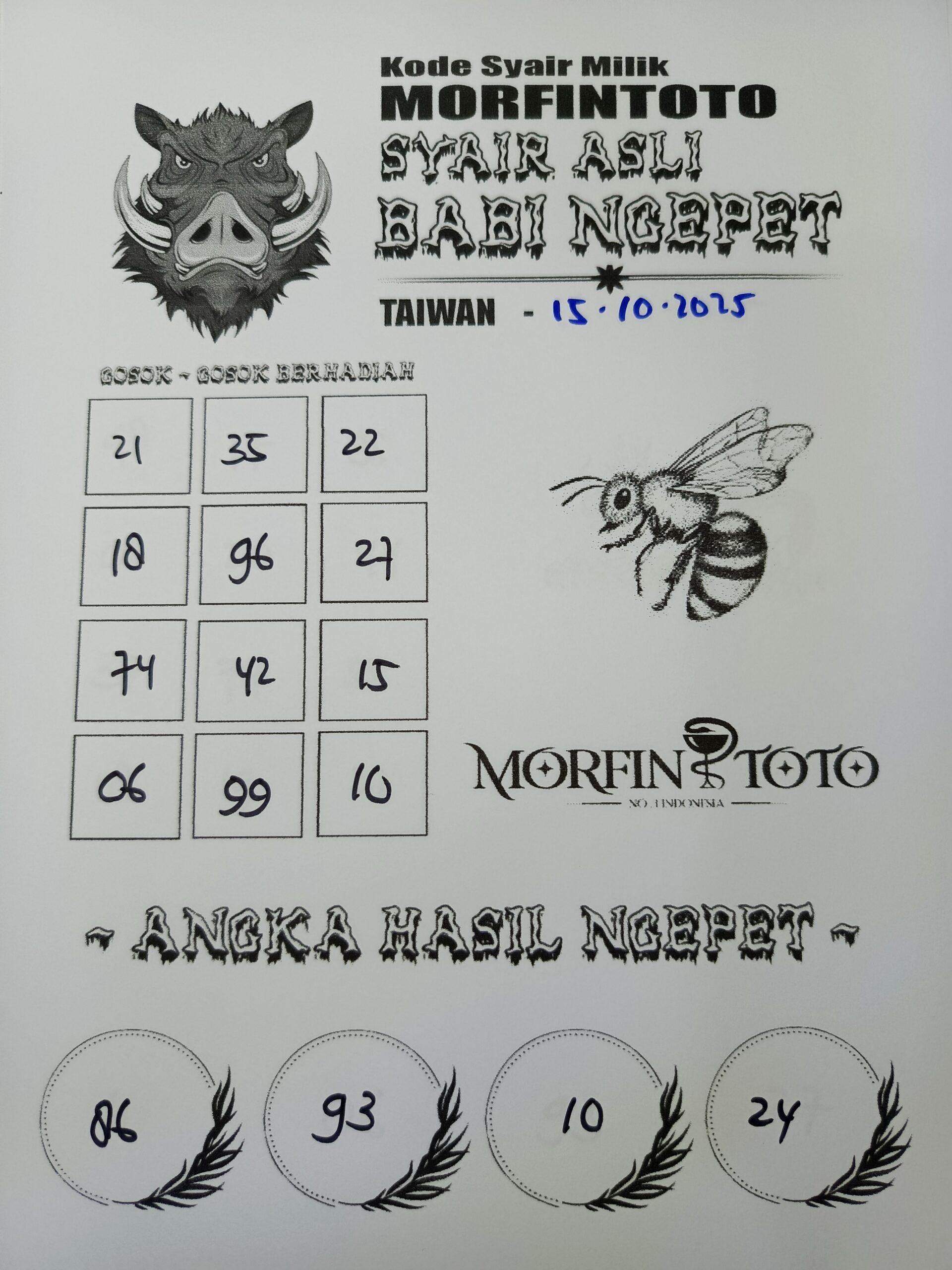 SYAIR TOGEL BABI NGEPET TAIWAN 15 OKTOBER 2025