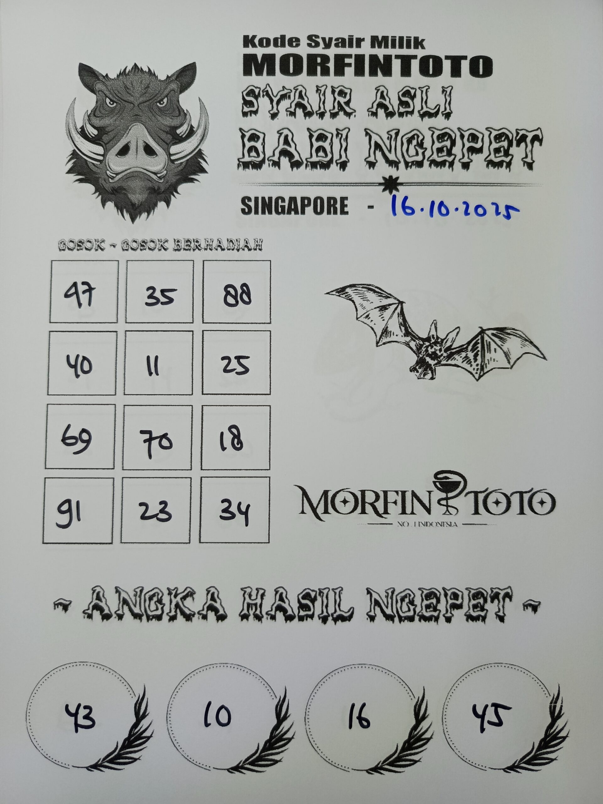 SYAIR TOGEL BABI NGEPET SINGAPORE 16 OKTOBER 2025