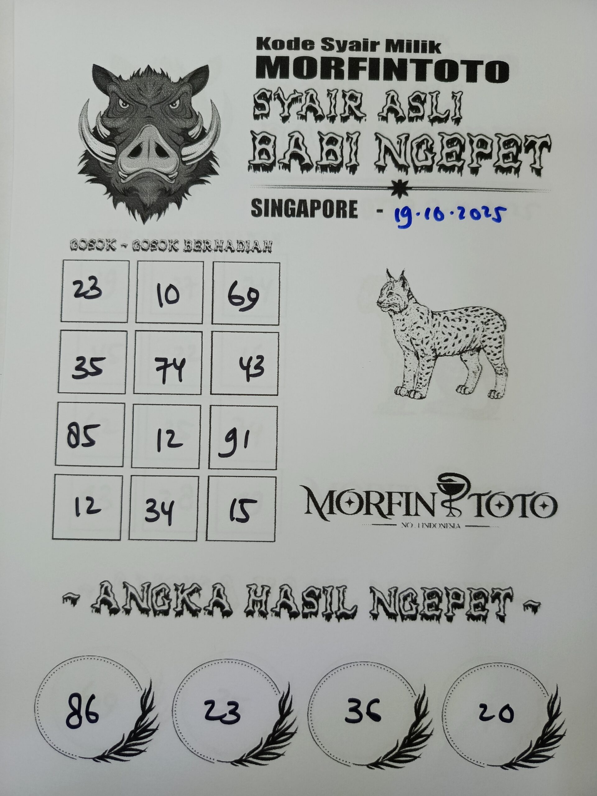 SYAIR TOGEL BABI NGEPET SINGAPORE 19 OKTOBER 2025