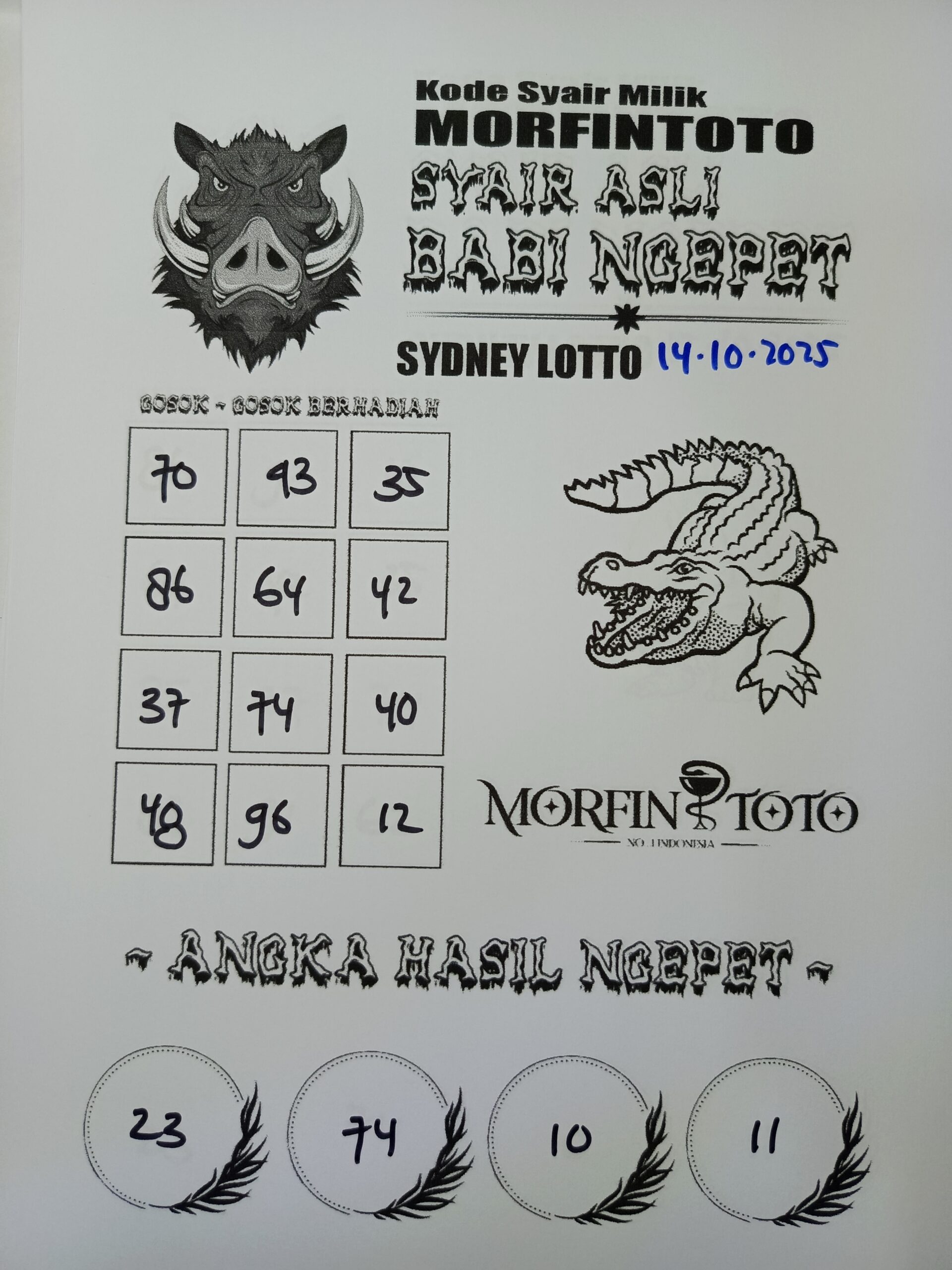 SYAIR TOGEL BABI NGEPET SYDNEY LOTTO 14 OKTOBER 2025