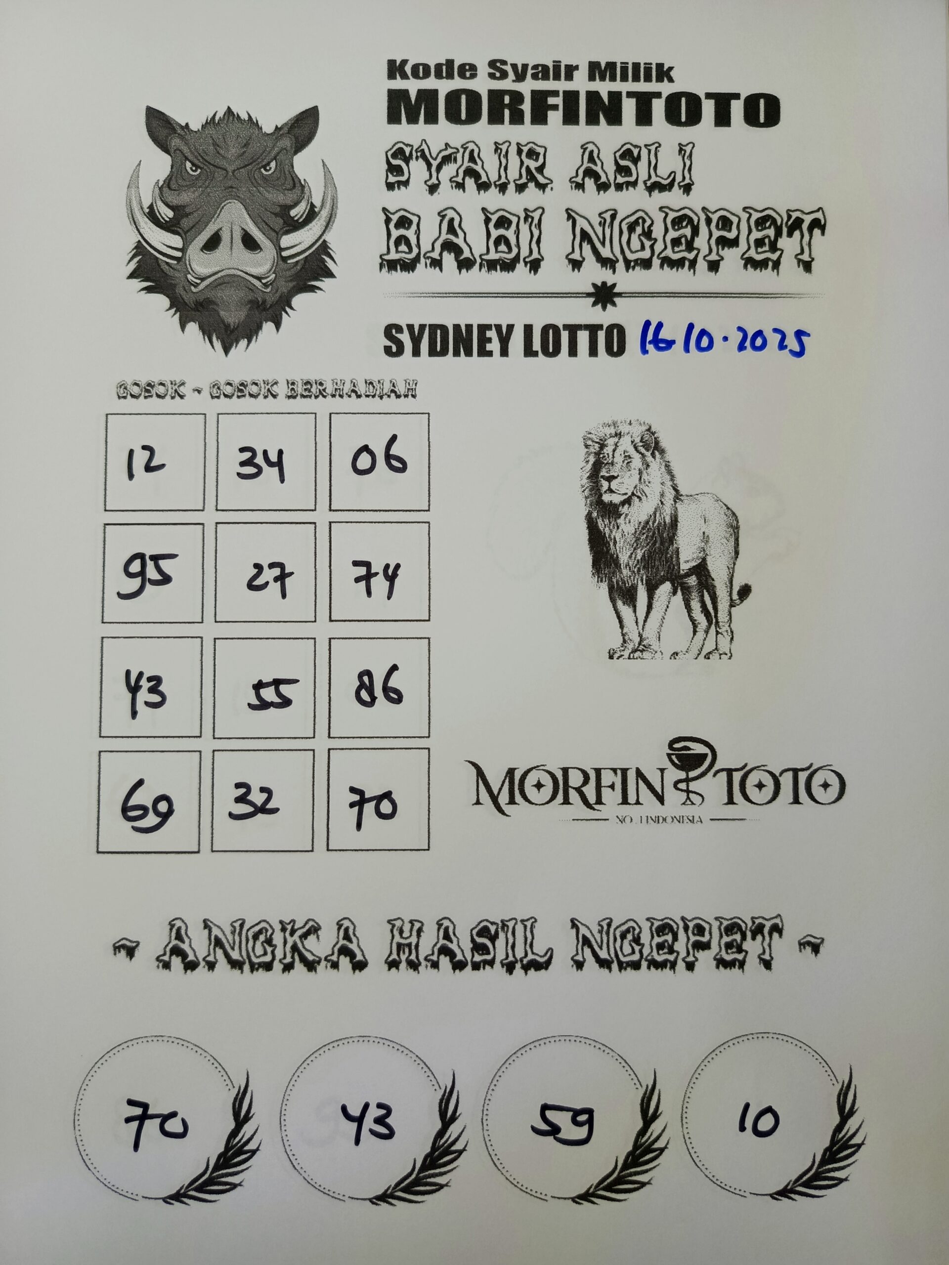 SYAIR TOGEL BABI NGEPET SYDNEY LOTTO 16 OKTOBER 2025