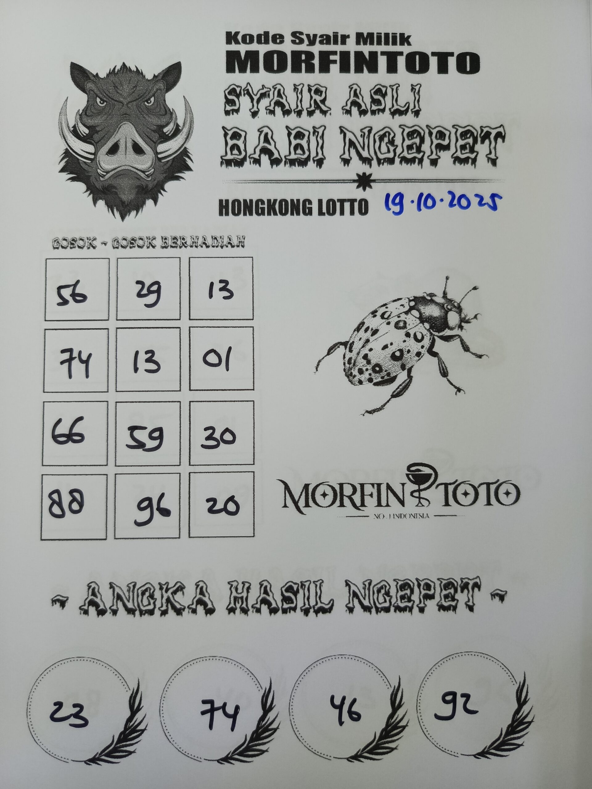 SYAIR TOGEL BABI NGEPET HONGKONG LOTTO 19 OKTOBER 2025