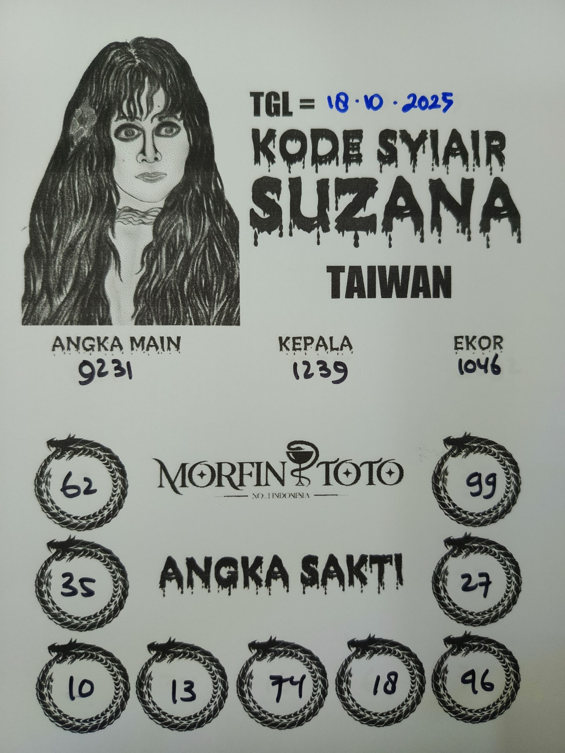 SYAIR TOGEL SUZANA  TAIWAN 18 OKTOBER 2025