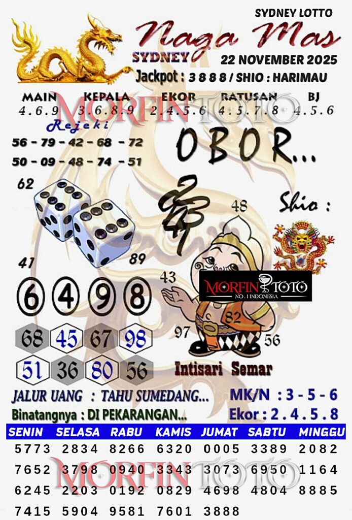  SYAIR TOGEL NAGA MAS  SYDNEY LOTTO  22 NOVEMBER 2025