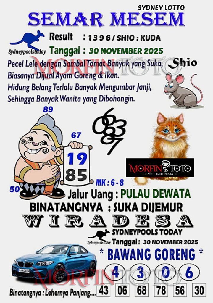 SYAIR TOGEL SEMAR MESEM SYDNEY LOTTO 30 NOVEMBER 2025