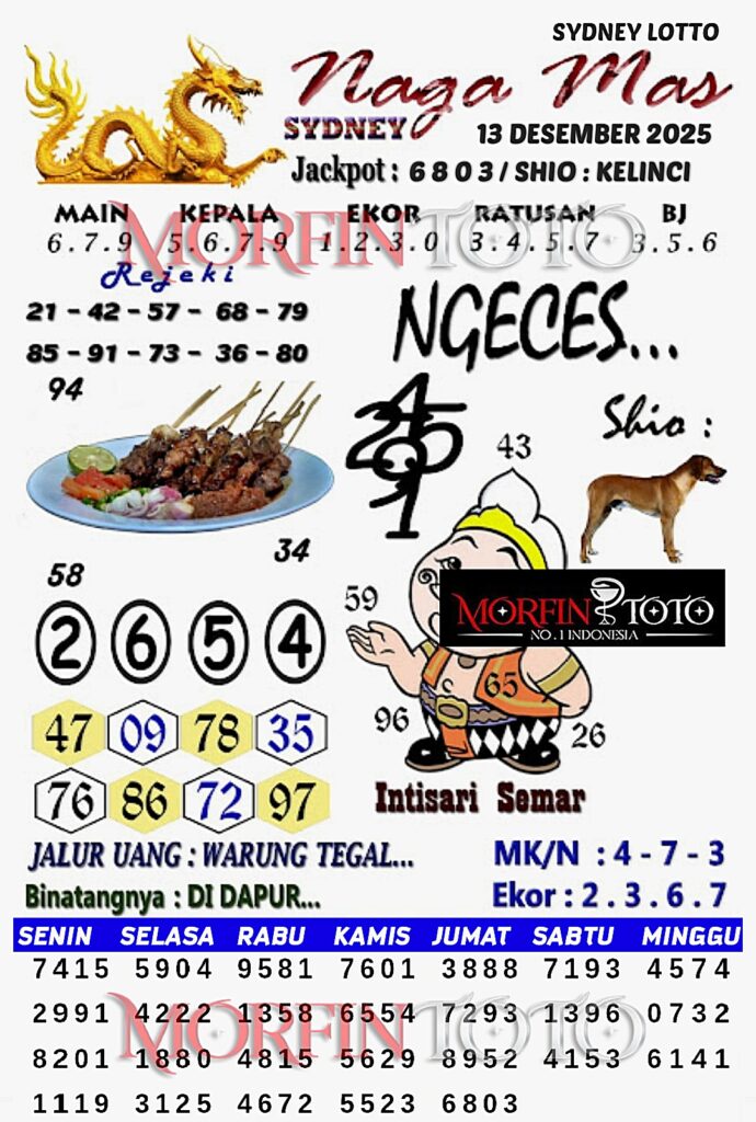 SYAIR TOGEL NAGA MAS SYDNEY LOTTO 13 DESEMBER 2025