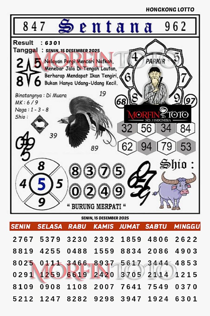SYAIR TOGEL SENTANA  HONGKONG LOTTO 15 DESEMBER 2025