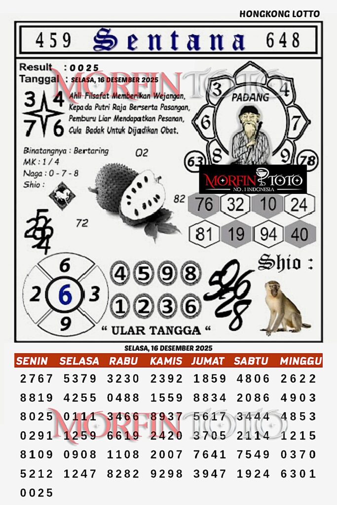 SYAIR TOGEL SENTANA  HONGKONG LOTTO 16 DESEMBER 2025
