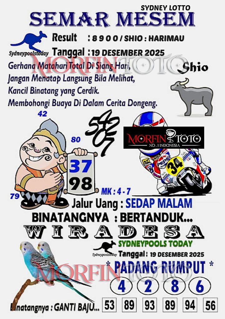 SYAIR TOGEL SEMAR MESEM SYDNEY LOTTO 19 DESEMBER 2025