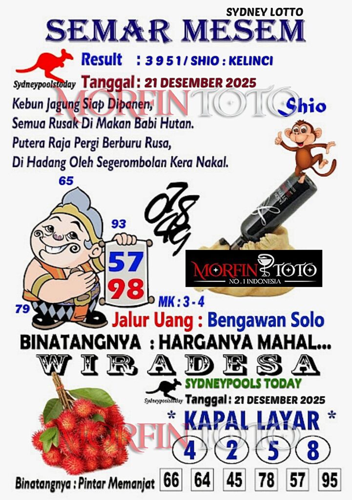 SYAIR TOGEL SEMAR MESEM SYDNEY LOTTO 21 DESEMBER 2025