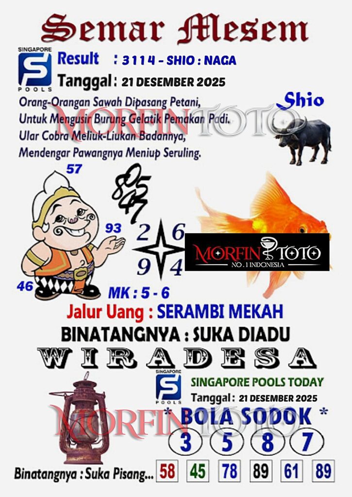 SYAIR TOGEL SEMAR MESEM SINGAPORE POOLS 21 DESEMBER 2025