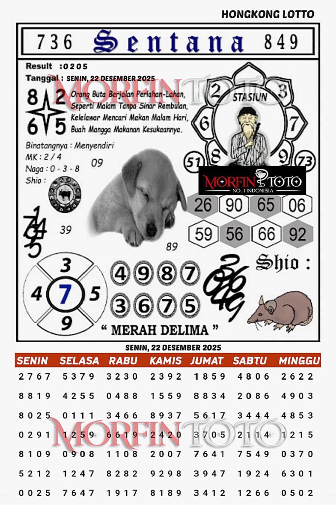 SYAIR TOGEL SENTANA  HONGKONG LOTTO 22 DESEMBER 2025