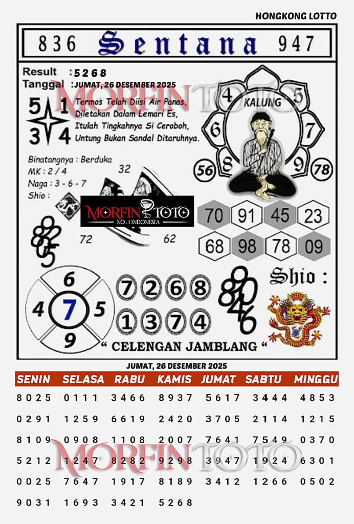SYAIR TOGEL SENTANA  HONGKONG LOTTO 26 DESEMBER 2025